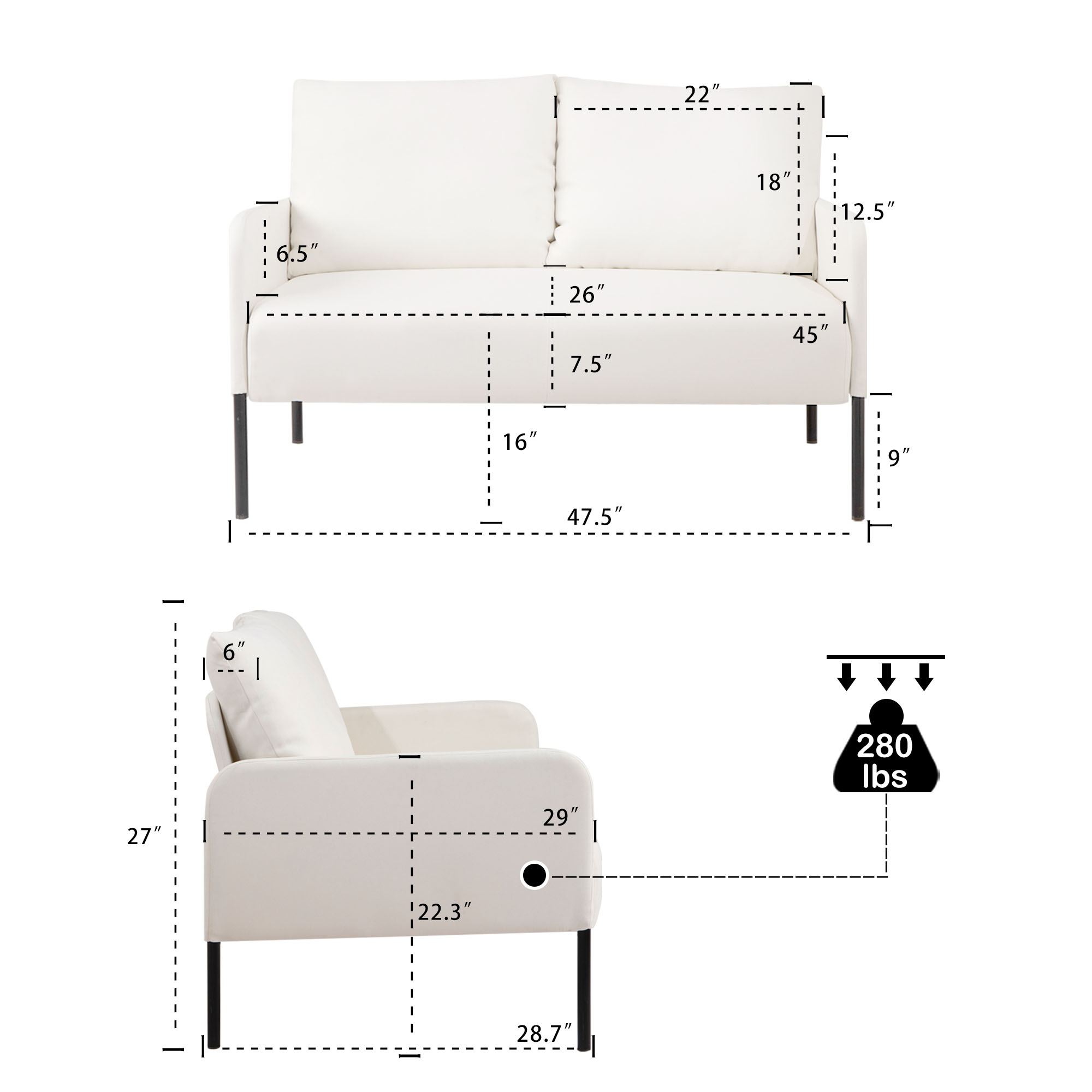 Canddidliike Fabric Loveseat Sofa, Modern Design Linen Sofa Couch with Metal Legs, Soft 2 Seater Sofa for Living Room, Bedroom, Reading Room and Office， Beige