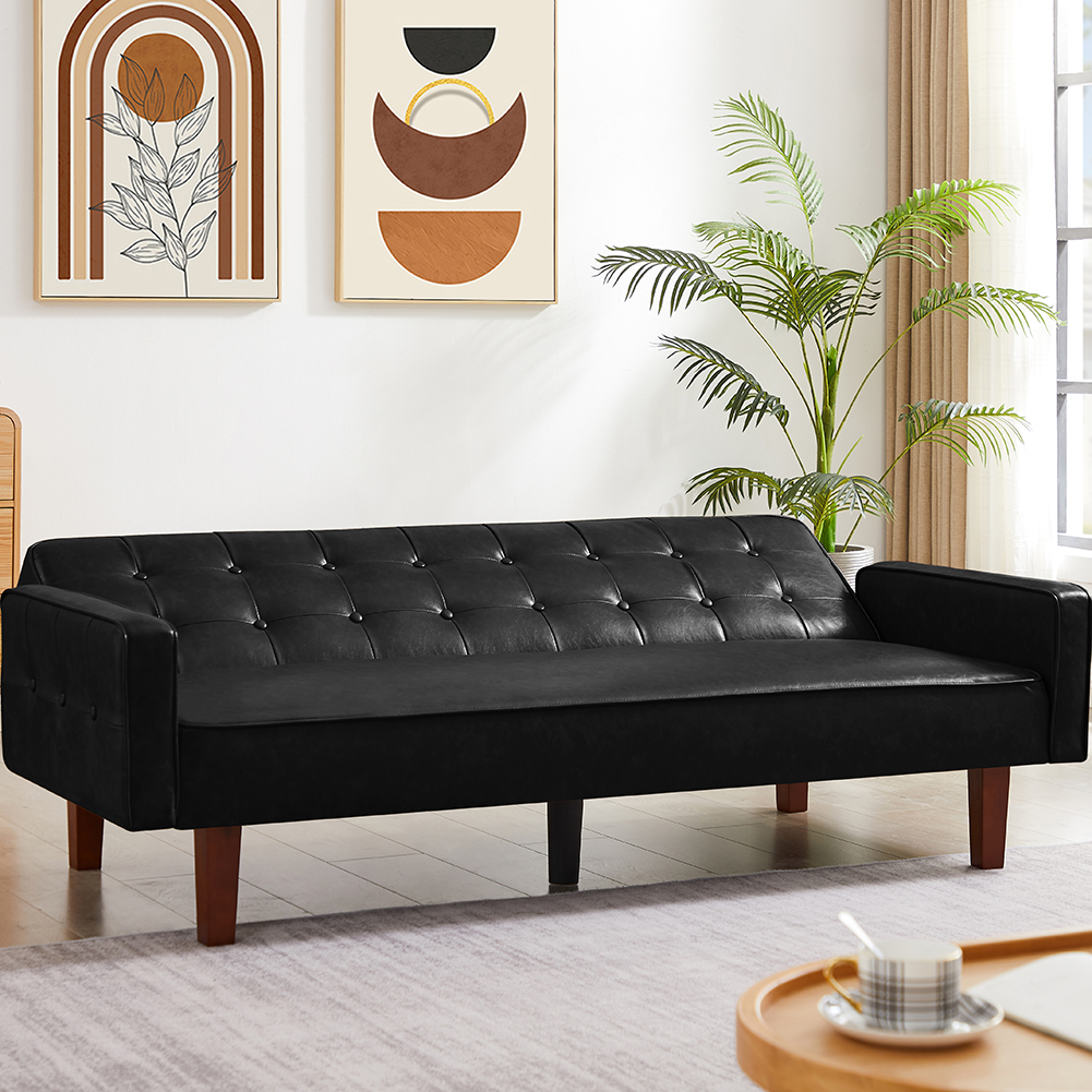 Resenkos 75" PU Leather Sleeper Sofa Bed Convertible Loveseat Futon Folding Sleeper Sofa Bed Black