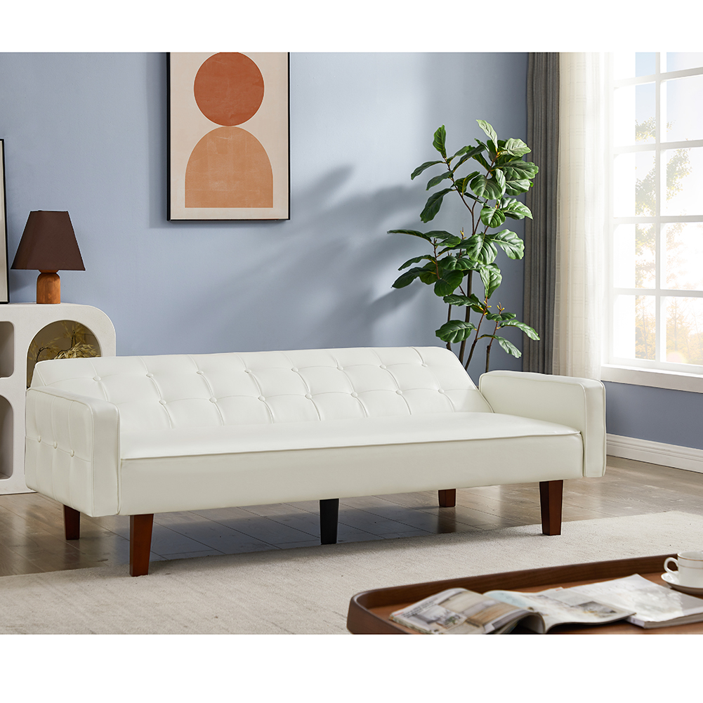 Resenkos 75" PU Leather Sleeper Sofa Bed Convertible Loveseat Futon Folding Sleeper Sofa Bed White