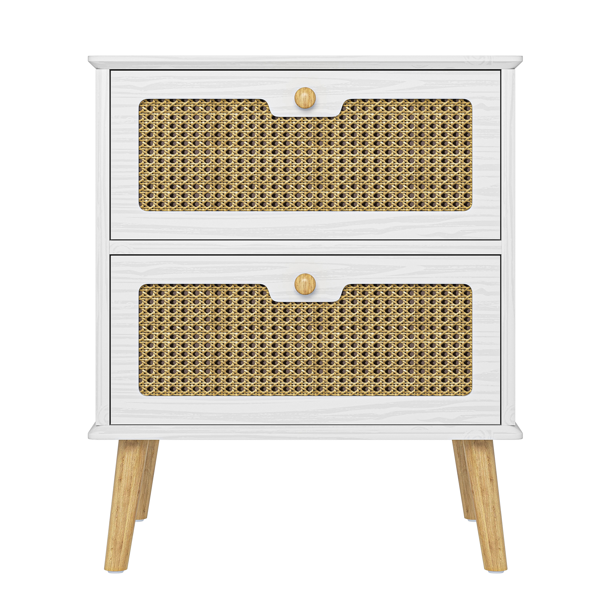 Yardi Yard Rattan Chests of Drawers with Storage for Bedroom, Modern Nightstand Dresser, White