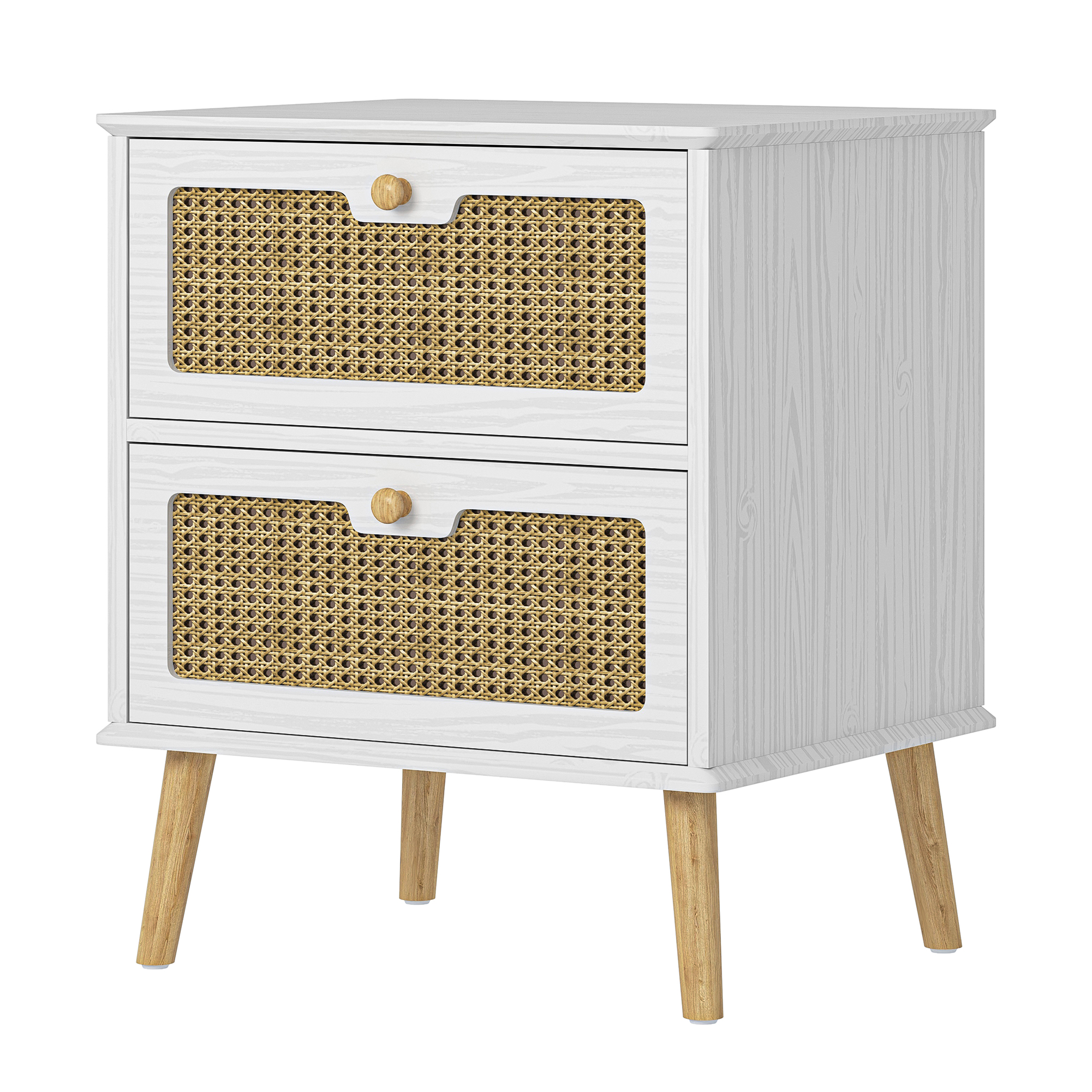 Yardi Yard Rattan Chests of Drawers with Storage for Bedroom, Modern Nightstand Dresser, White