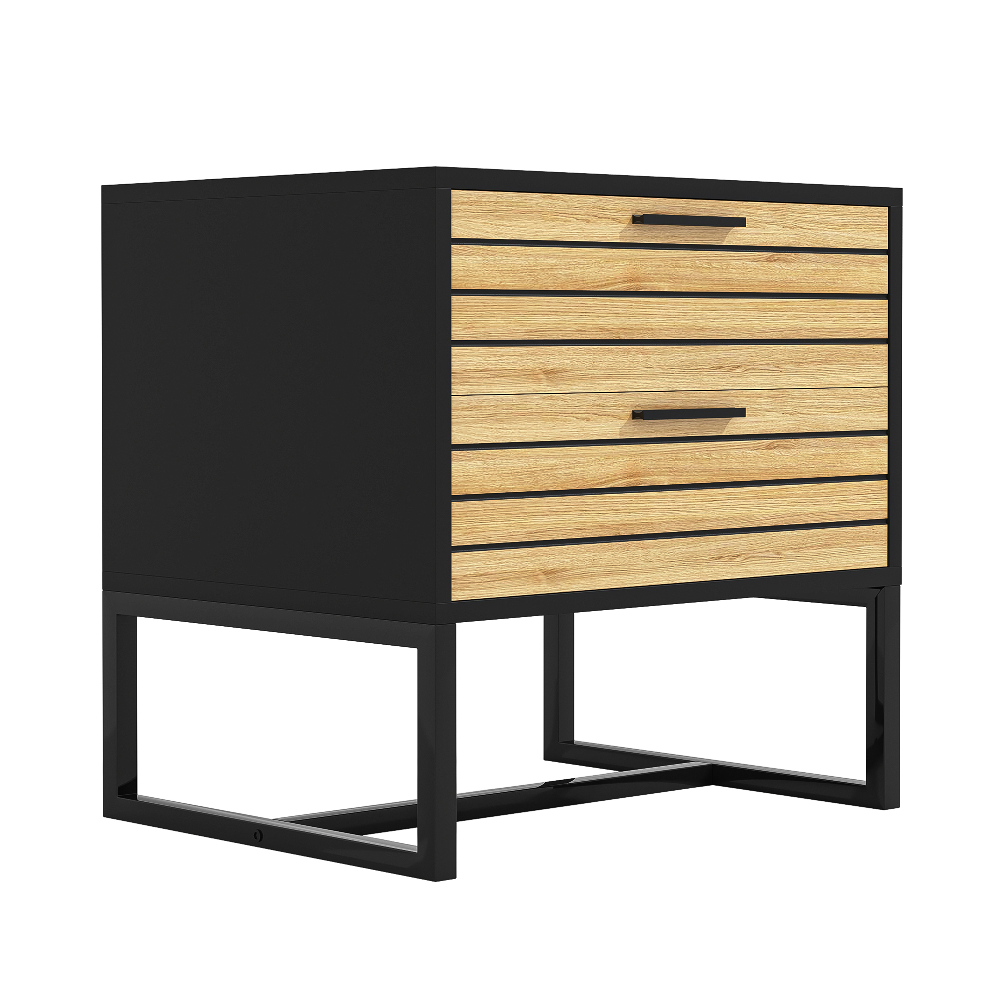 Yardi Yard Natural Nightstand Dresser for Bedroom, Contemporary End Table Night Stands with 2 Drawers Metal Legs