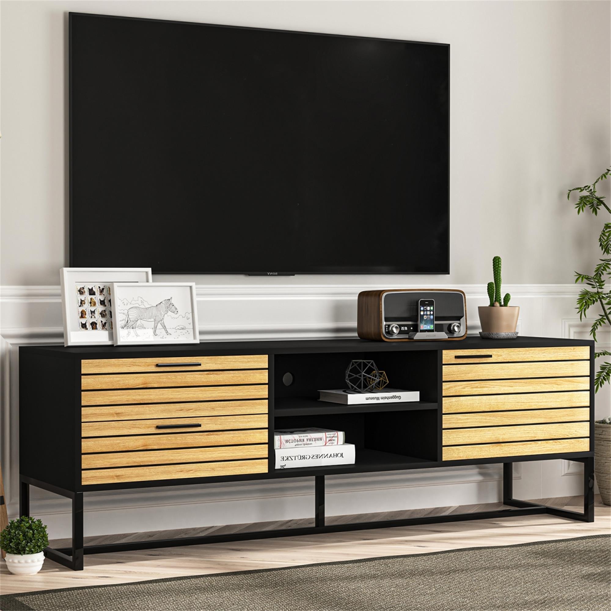 Yardi Yard Wood&Metal Frame Entertainment Center TV Stand, Large Media TV Console for Living Room