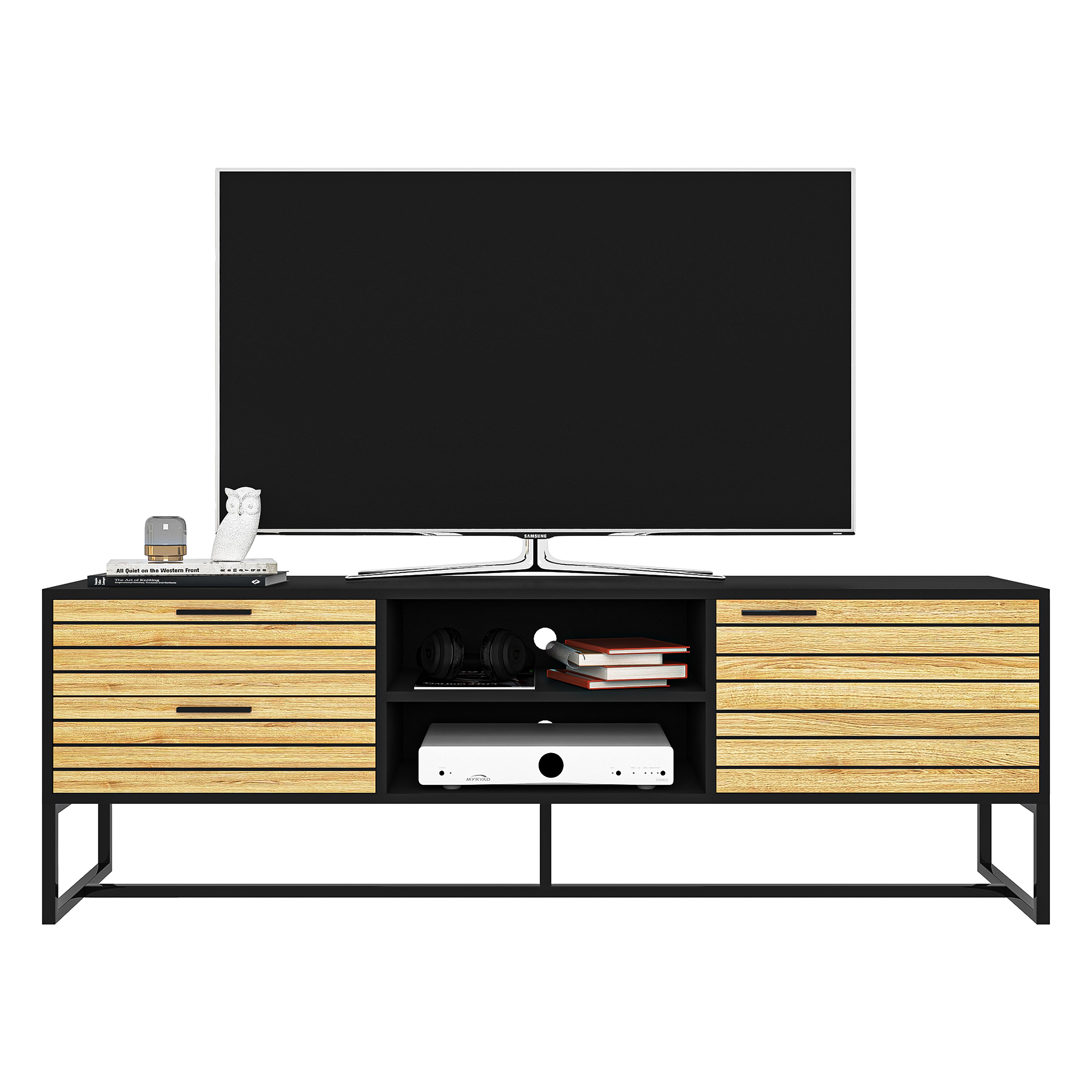 Yardi Yard Wood&Metal Frame Entertainment Center TV Stand, Large Media TV Console for Living Room