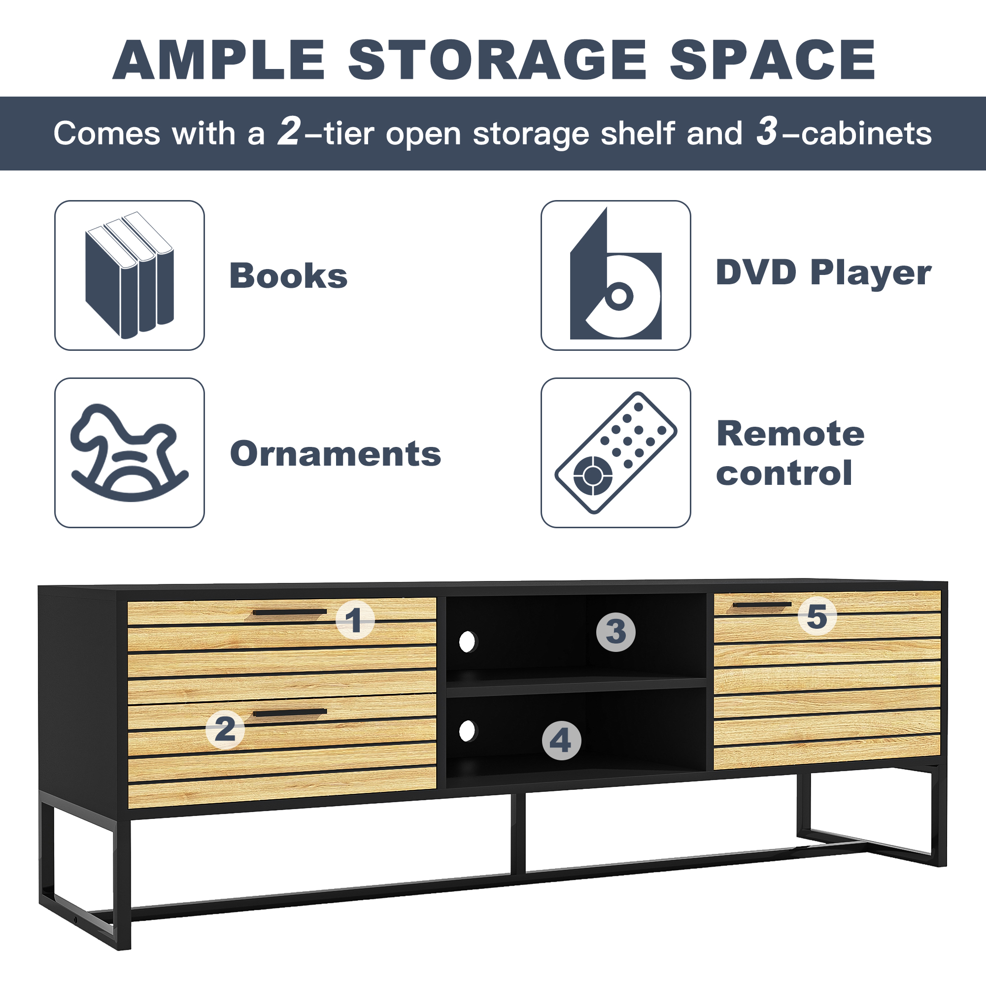 Yardi Yard Wood&Metal Frame Entertainment Center TV Stand, Large Media TV Console for Living Room