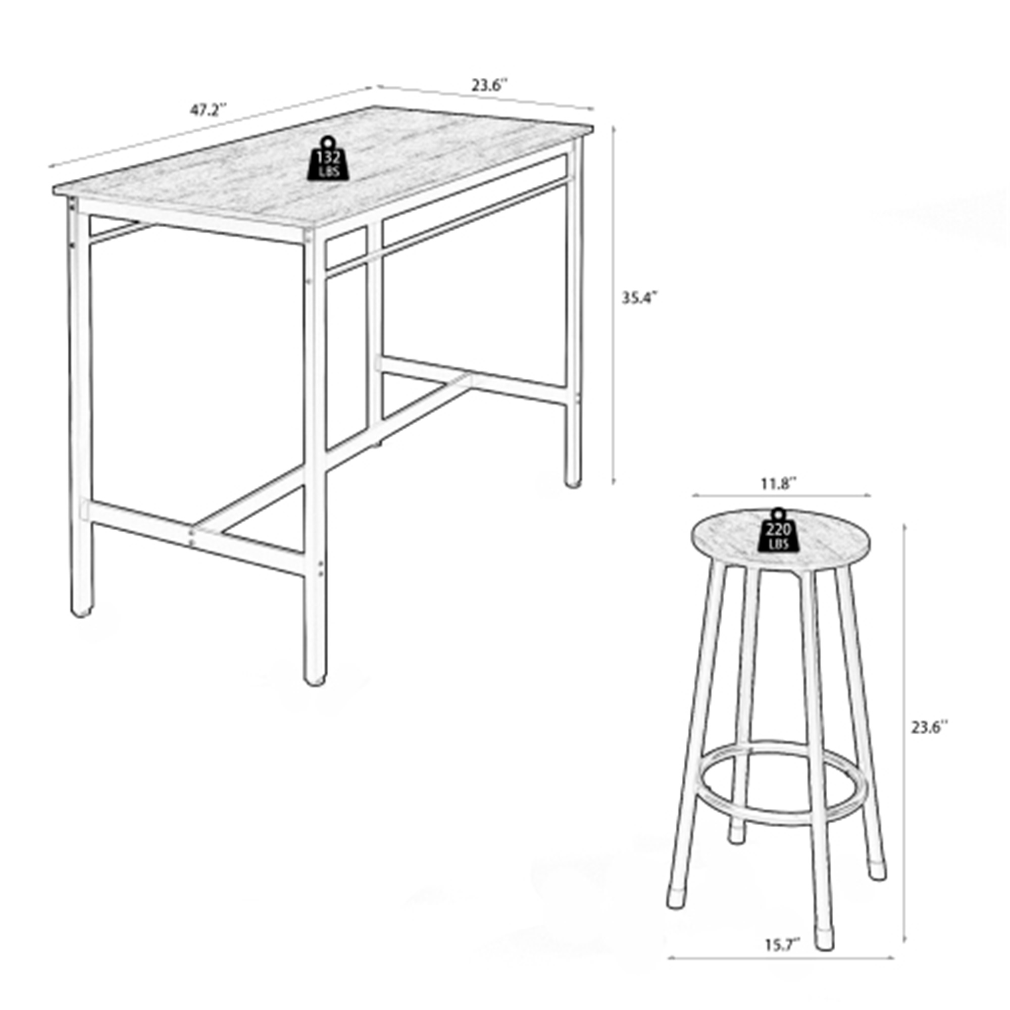 Spaco Height Breakfast/Dining Table Set of 5, Bar Table Set with Chairs, Industric Brown