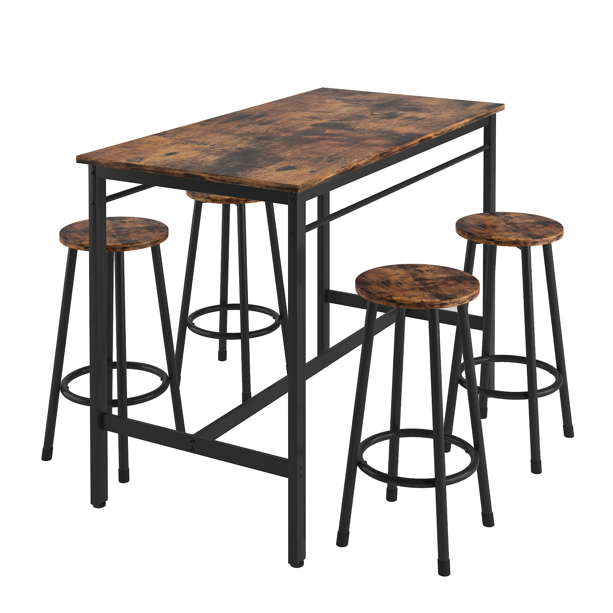 Spaco Height Breakfast/Dining Table Set of 5, Bar Table Set with Chairs, Industric Brown