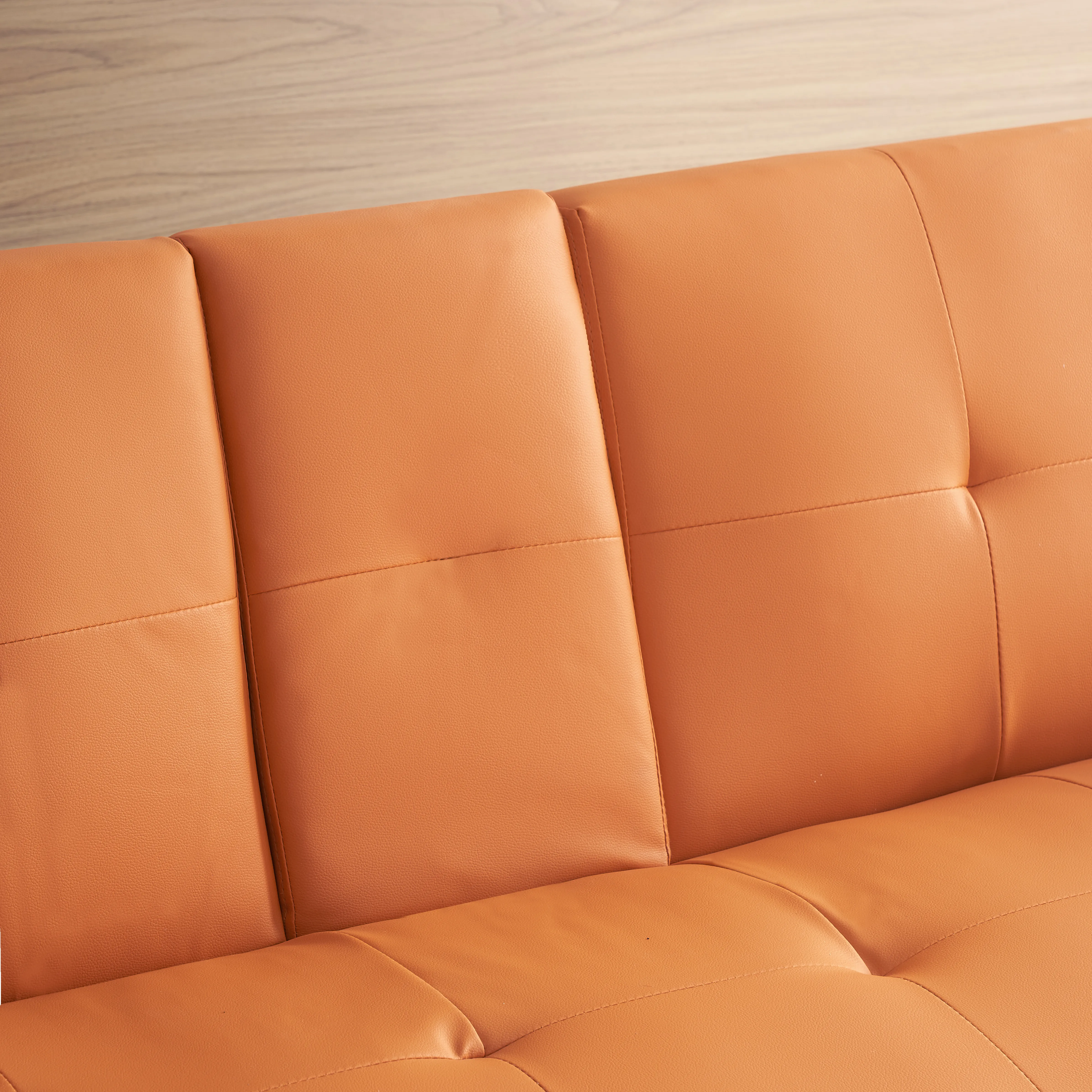 Yardi Yard Leather 67" Sofa Convertible Sofa Bed, Living Room Orange Futon Couch