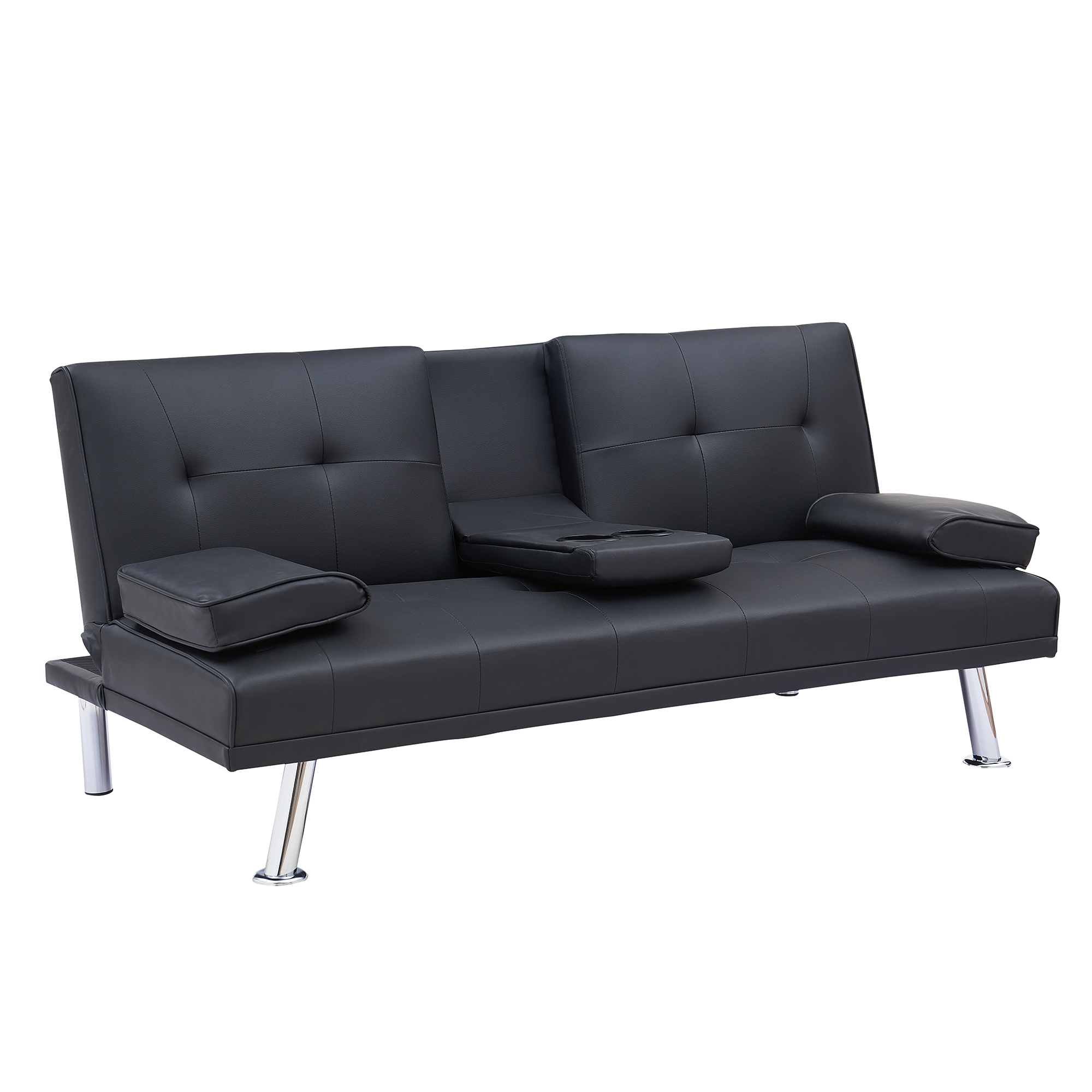 Yardi Yard Leather 67" Sofa Convertible Sofa Bed, Living Room Black Futon Couch