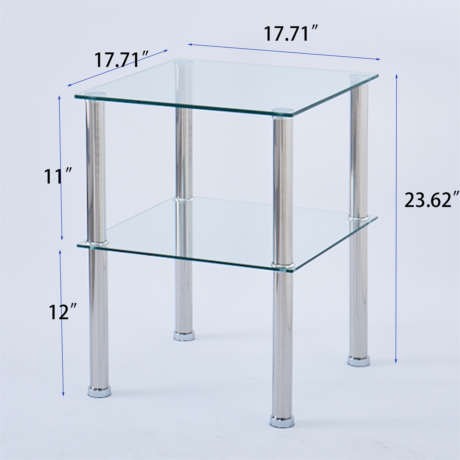 Yardi Yard Modern Living Room End Table 2 Tier Glass Side Table with Metal Legs, Clear