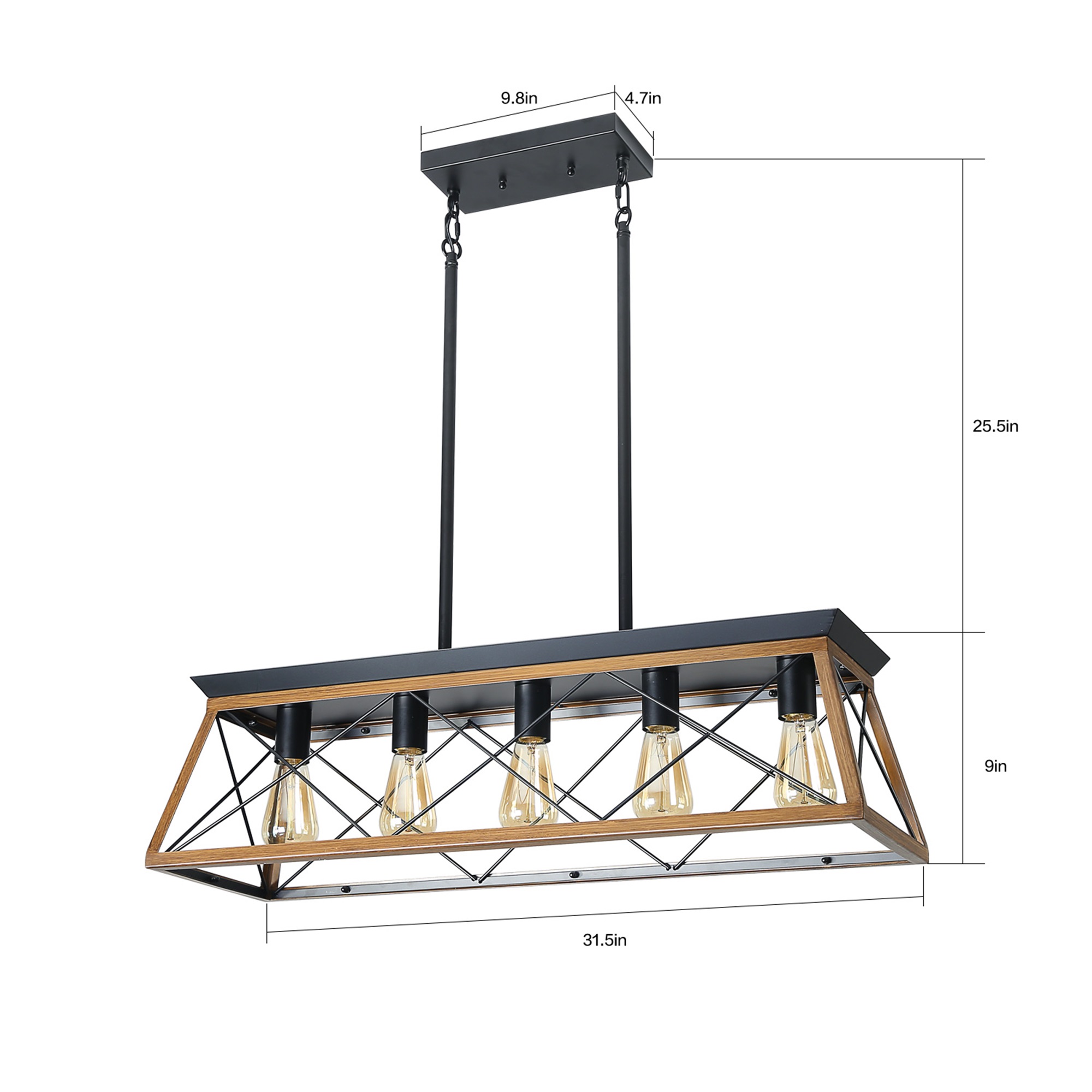 Spaco 5-Light Farmhouse Kitchen Island Lighting Design with Solid Wood for Dining Room Kitchen Bar Pool Table