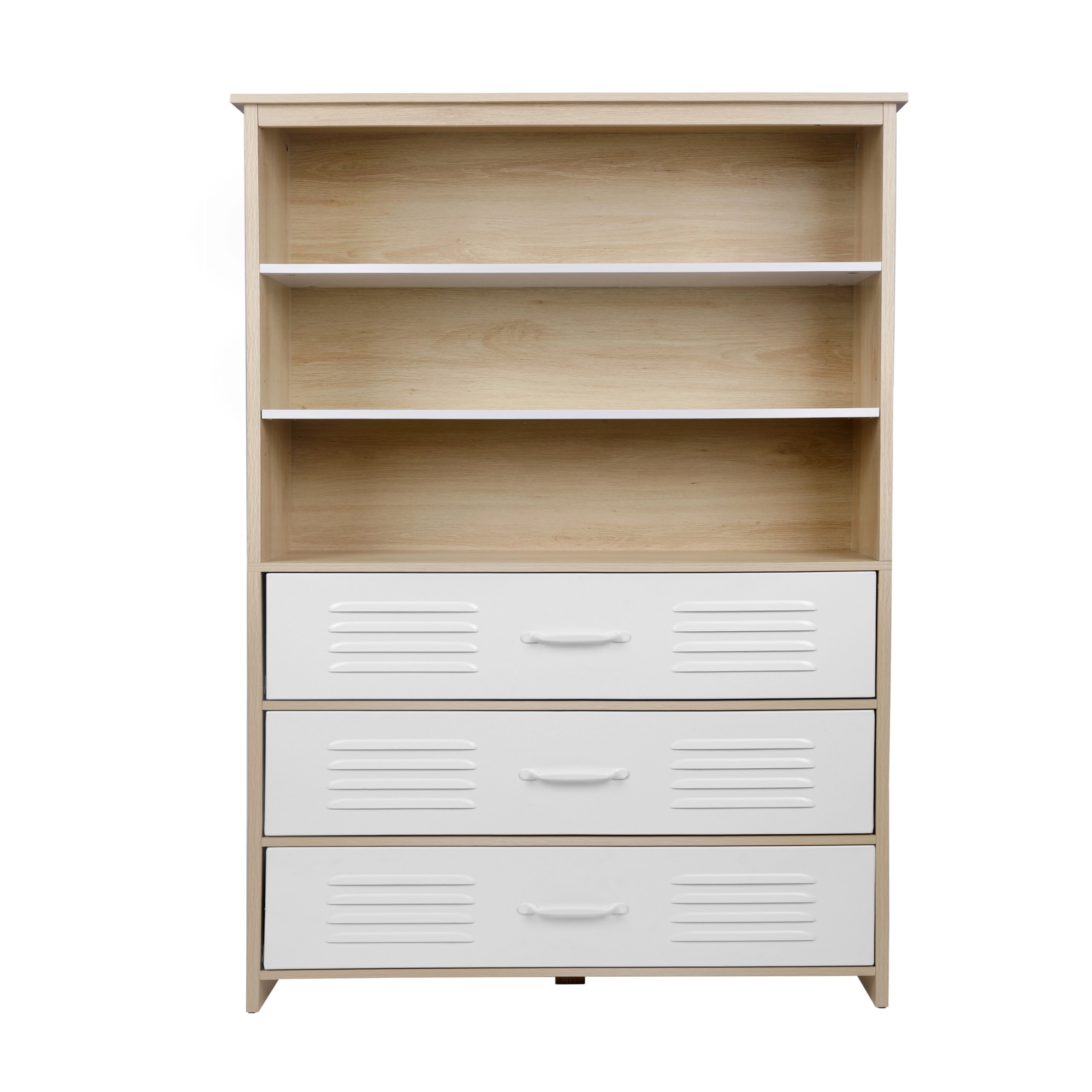 Spaco 6-Shelf Moline Standard Storage Cabinet Bookcase, White Bookshelf with 3 Drawers