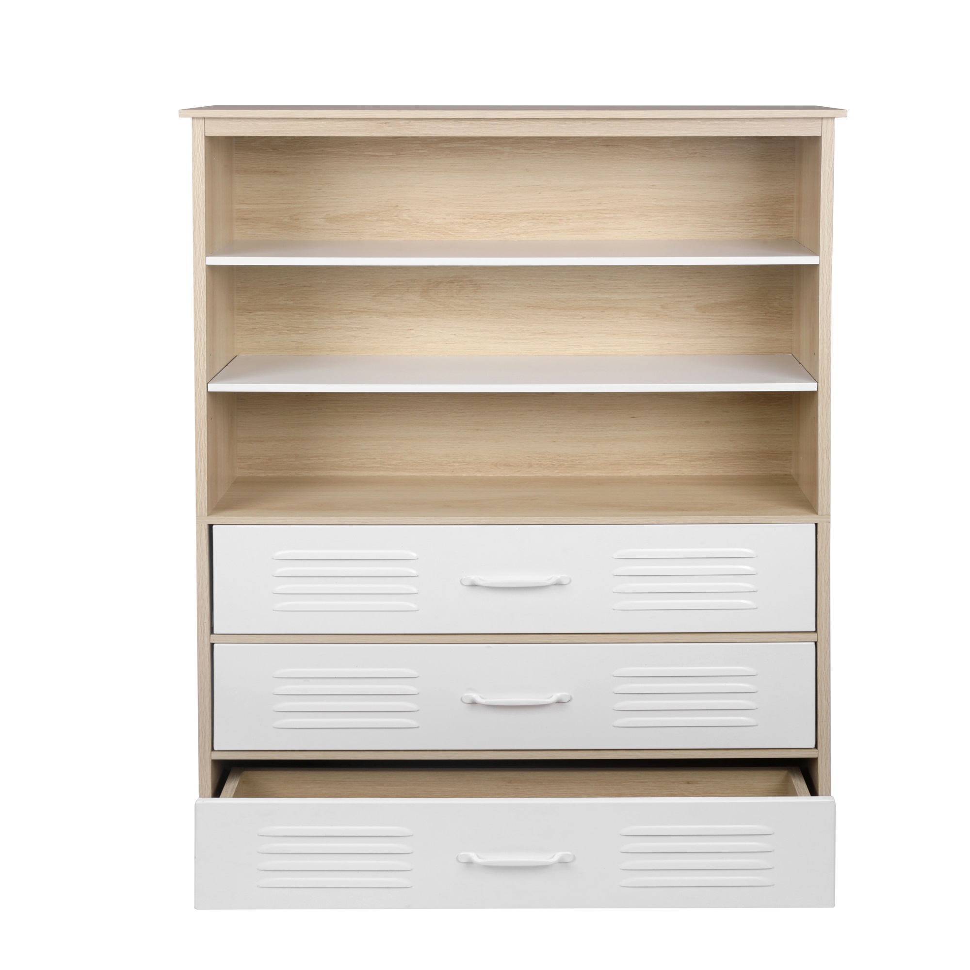 Spaco 6-Shelf Moline Standard Storage Cabinet Bookcase, White Bookshelf with 3 Drawers