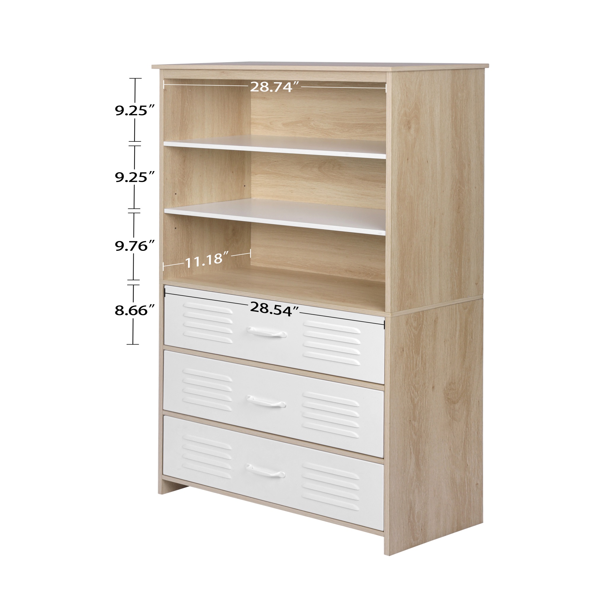 Spaco 6-Shelf Moline Standard Storage Cabinet Bookcase, White Bookshelf with 3 Drawers