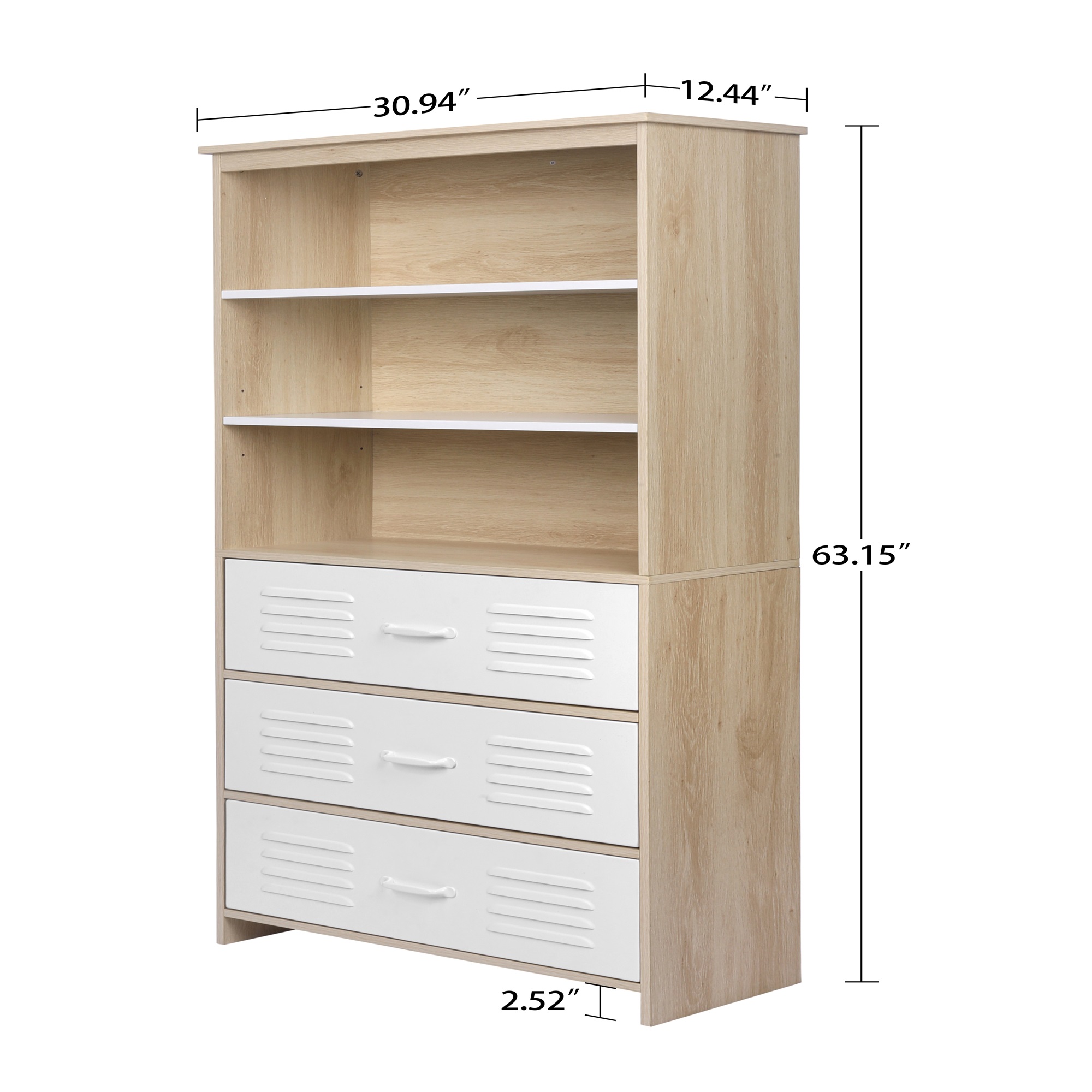 Spaco 6-Shelf Moline Standard Storage Cabinet Bookcase, White Bookshelf with 3 Drawers