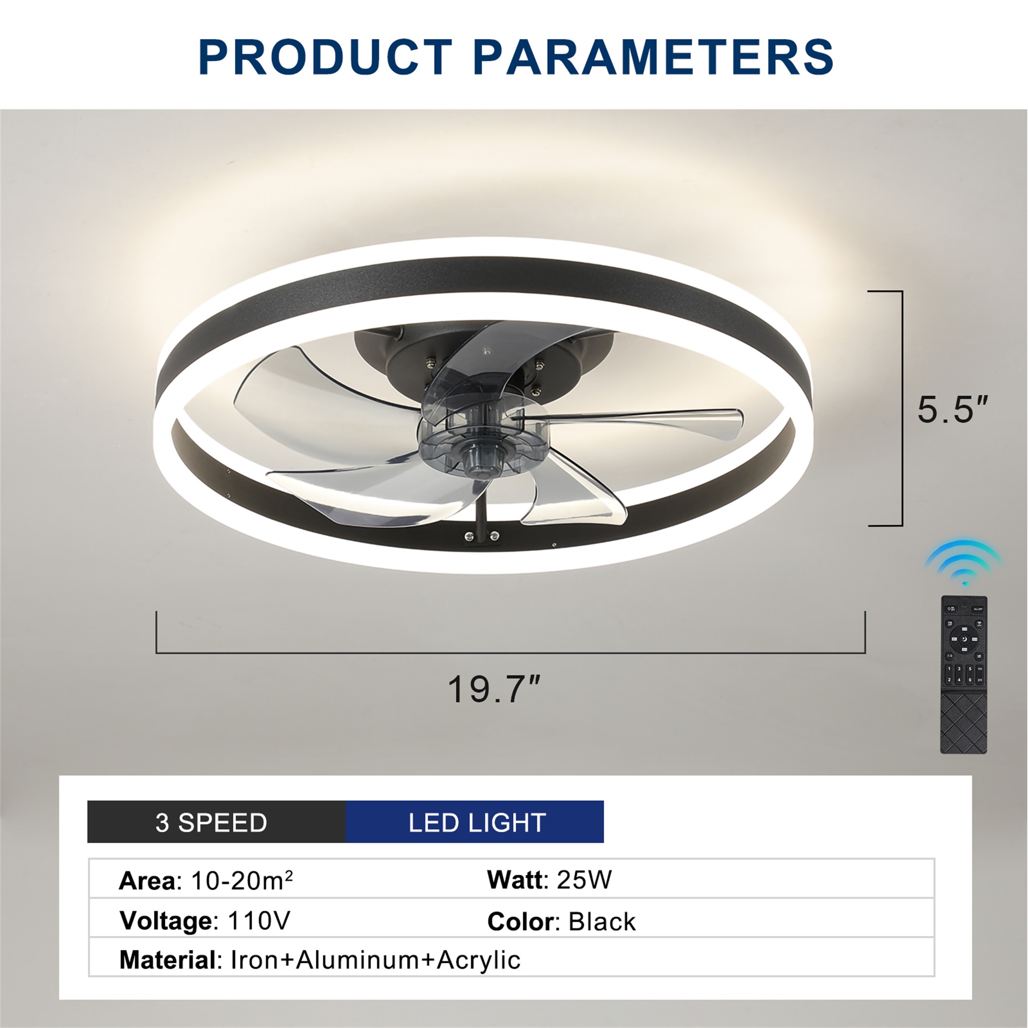 Spaco Ceiling Fan with Lights for Home Remote Control, Dimmable LED