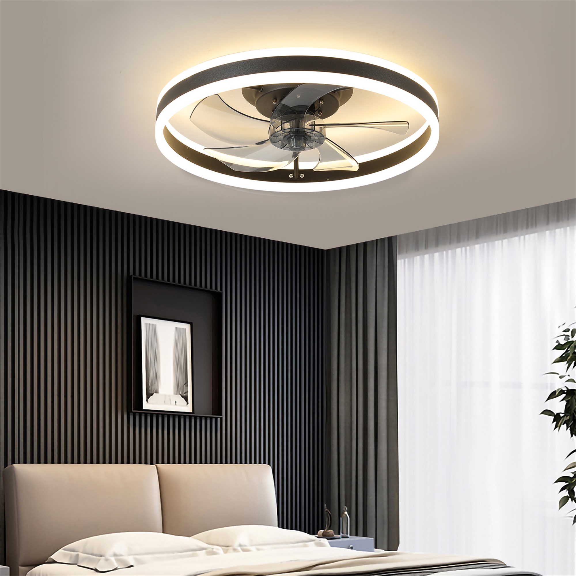 Spaco Ceiling Fan with Lights for Home Remote Control, Dimmable LED