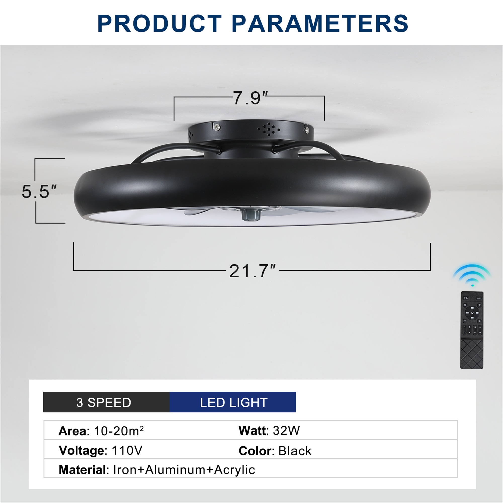 Spaco Ceiling Fan with Lights for Home Remote Control, Dimmable LED