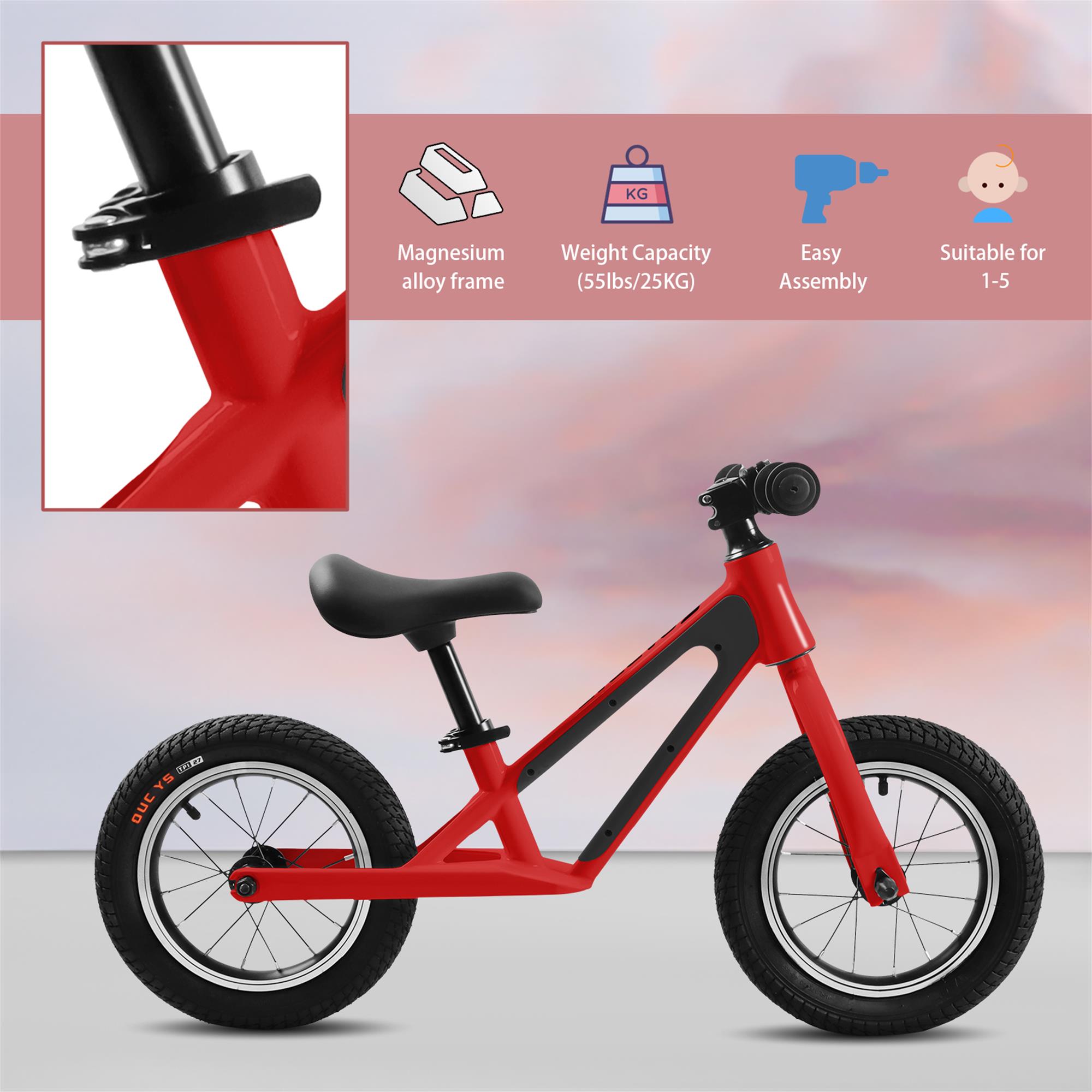 CIPACHO Kids Balance Bike with 12" Rubber Foam Tires, Adjustable Seat, Magnesium Alloy Frame Toddler Bike for Kids 1-5 Years, Red