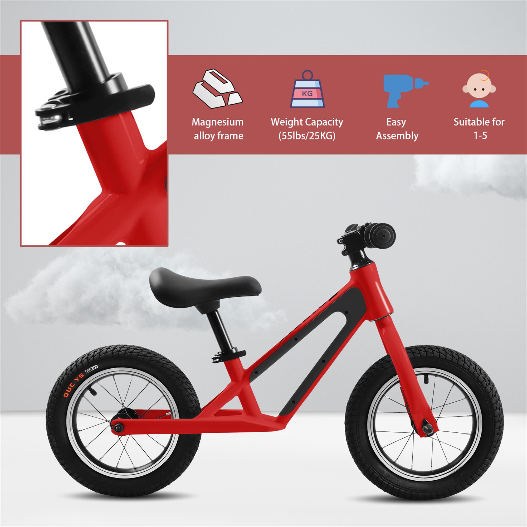 CIPACHO Balance Bike for Kids Ages 1-5 Years, Magnesium Alloy Frame Toddler Bike with 12" Rubber Foam Tires, Adjustable Seat, Red