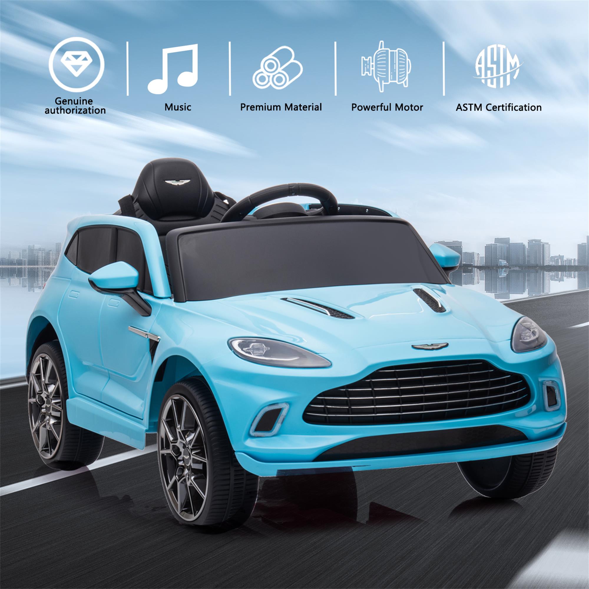 CIPACHO 12V Electric Car for Kids, Licensed Aston Martin Toddler Electric Vehicle, Children Ride On Toy with Parental Remote Control, Double Drive for Ages 3-8, Blue