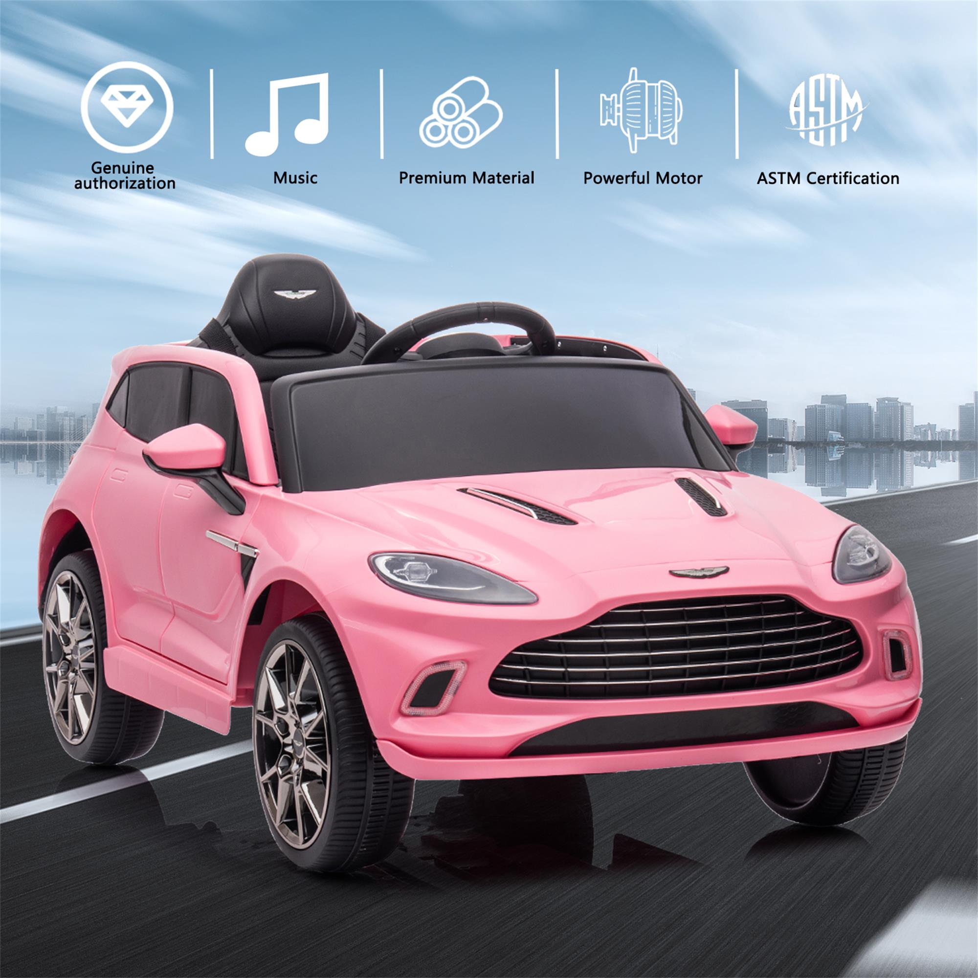 CIPACHO 12V Electric Car for Kids, Licensed Aston Martin Toddler Electric Vehicle, Children Ride On Toy with Parental Remote Control, Double Drive for Ages 3-8, Pink