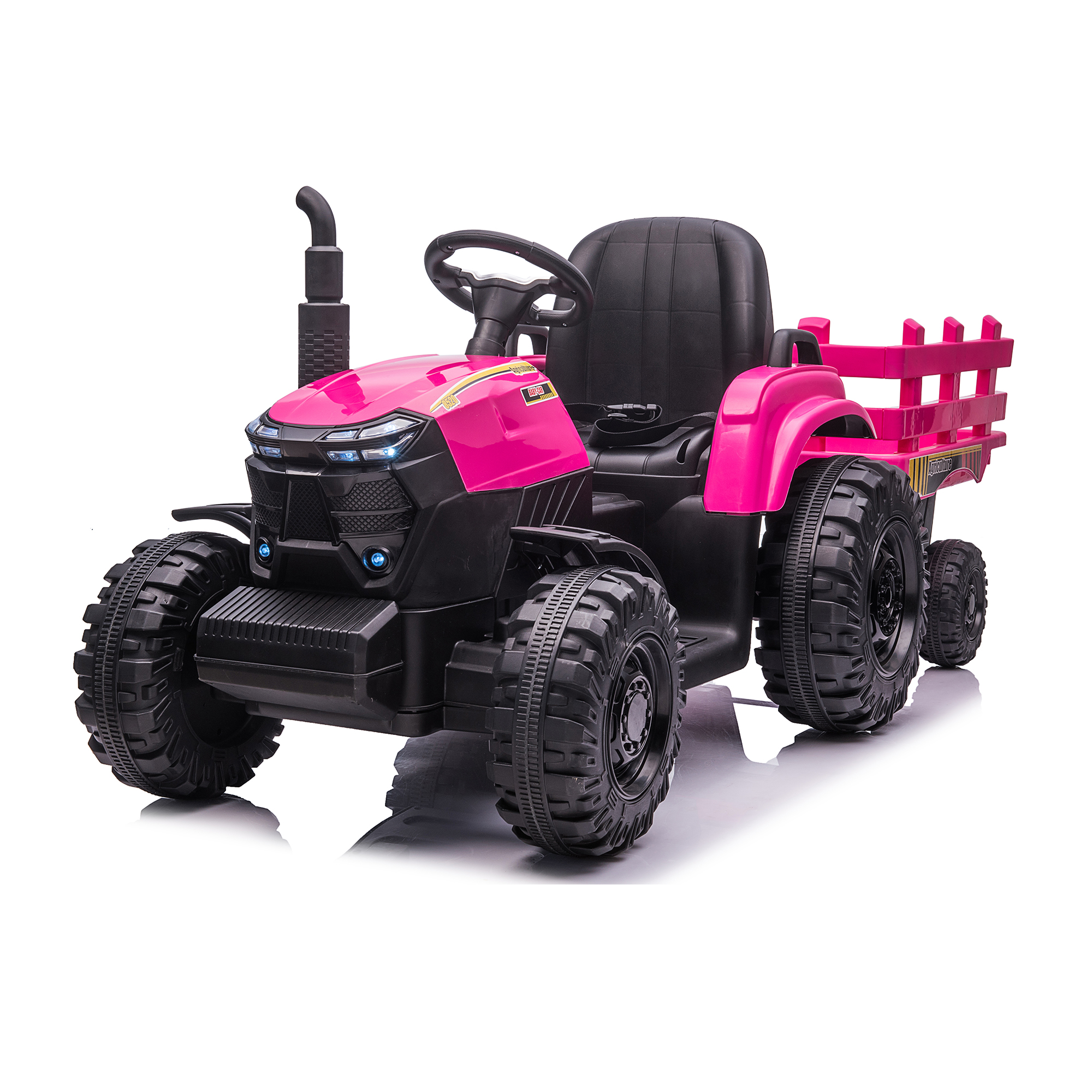 CIPACHO 24V Double Drive Ride On Tractor with Trailer, Electric Kids Car with 2.4RC Key Start, Sound (no music), USB, MP3, Power Display, Pink