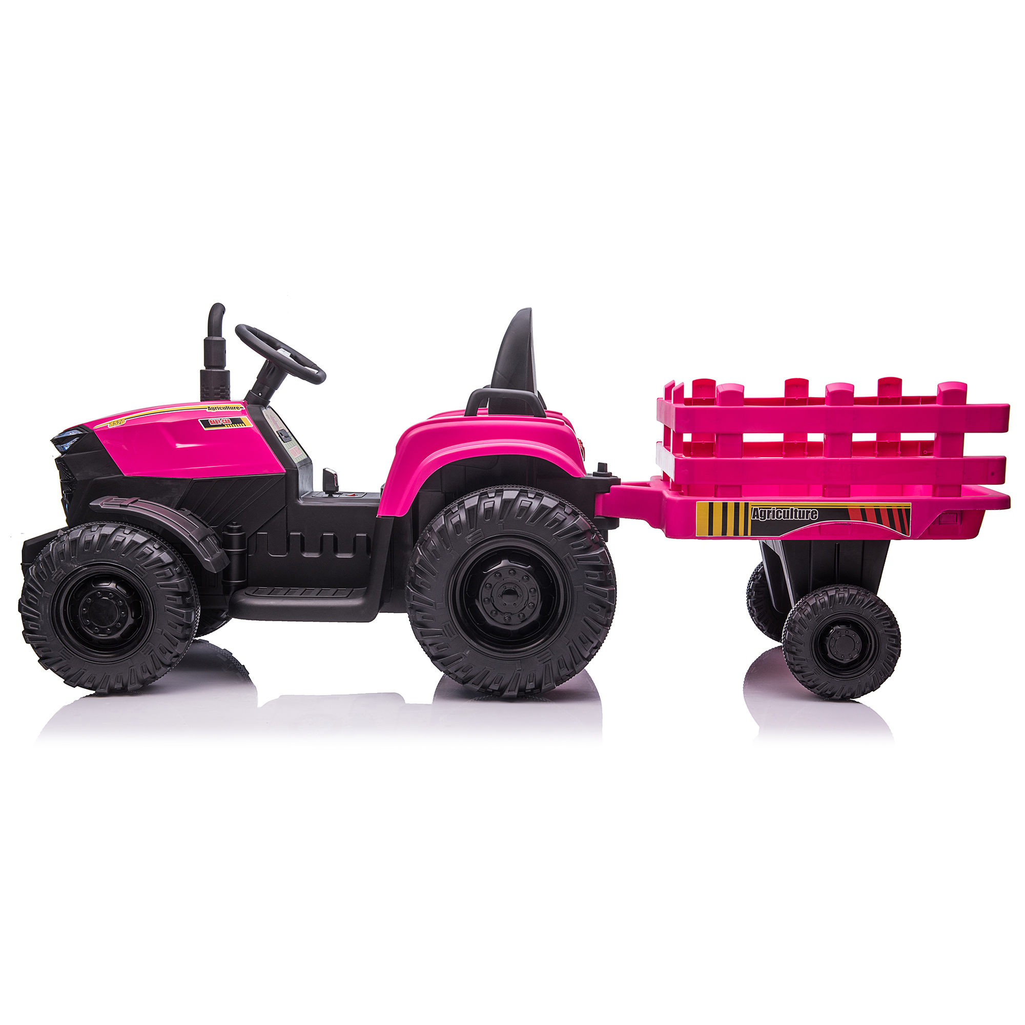 CIPACHO 24V Double Drive Ride On Tractor with Trailer, Electric Kids Car with 2.4RC Key Start, Sound (no music), USB, MP3, Power Display, Pink