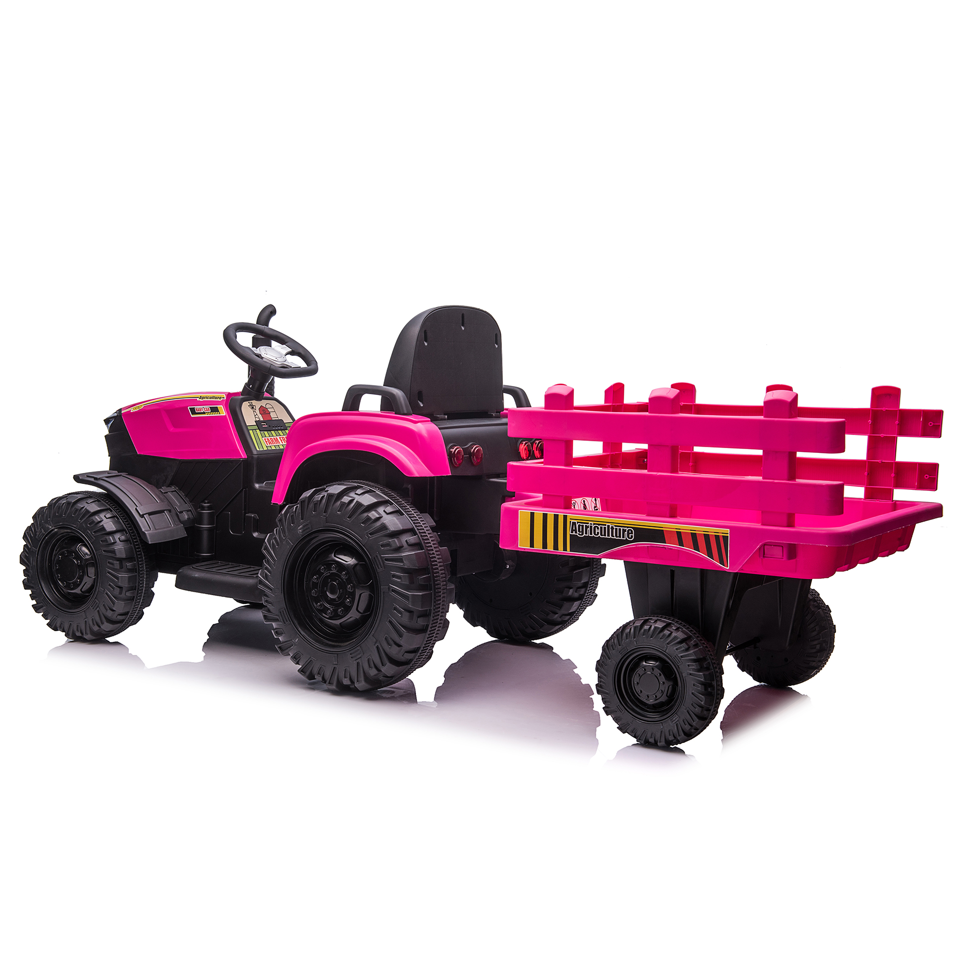 CIPACHO 24V Ride On Tractor Double Drive with 2.4RC Key Start, Electric Kids Car Sound (no music), USB, MP3, Power Display, Pink