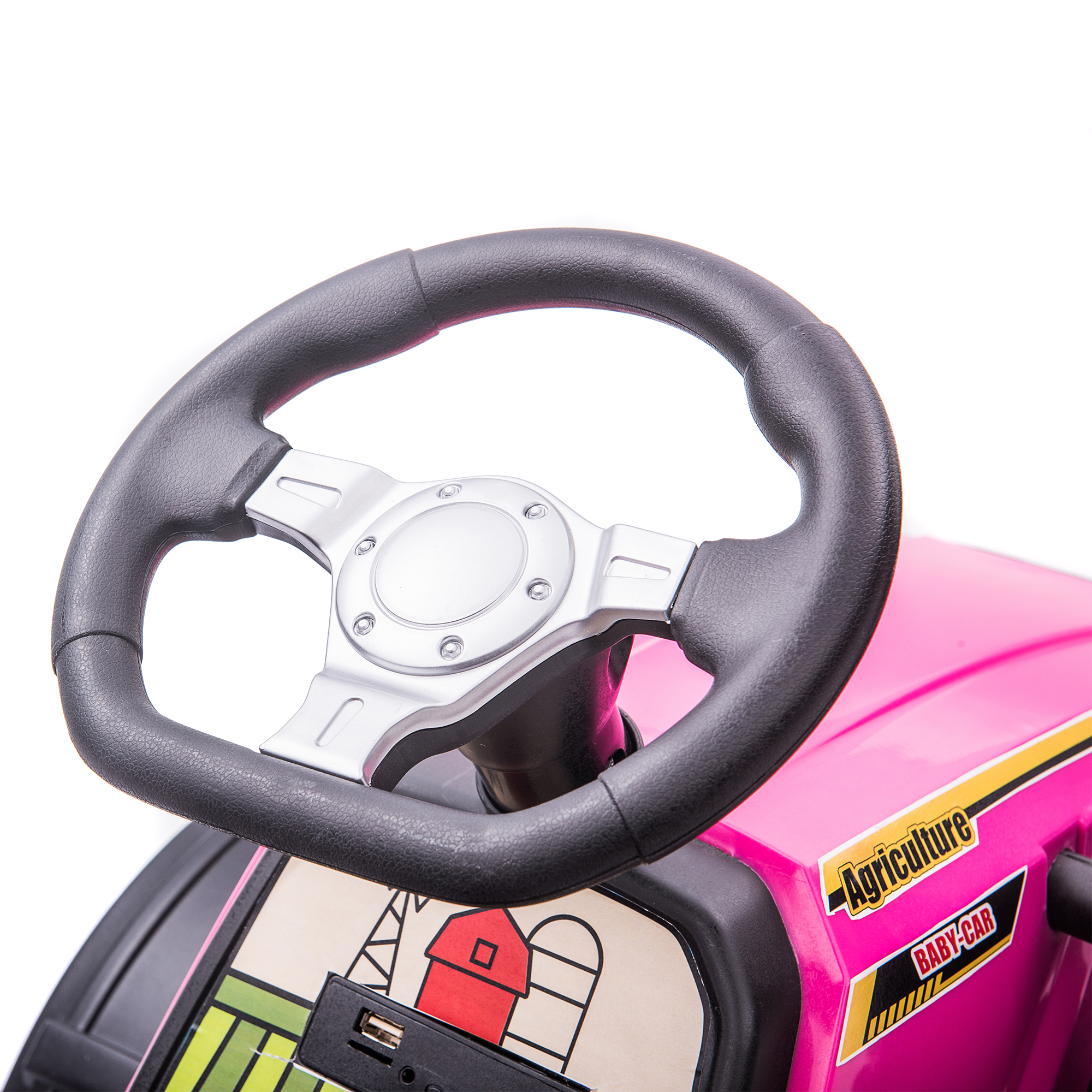 CIPACHO 24V Double Drive Ride On Tractor with Trailer, Electric Kids Car with 2.4RC Key Start, Sound (no music), USB, MP3, Power Display, Pink