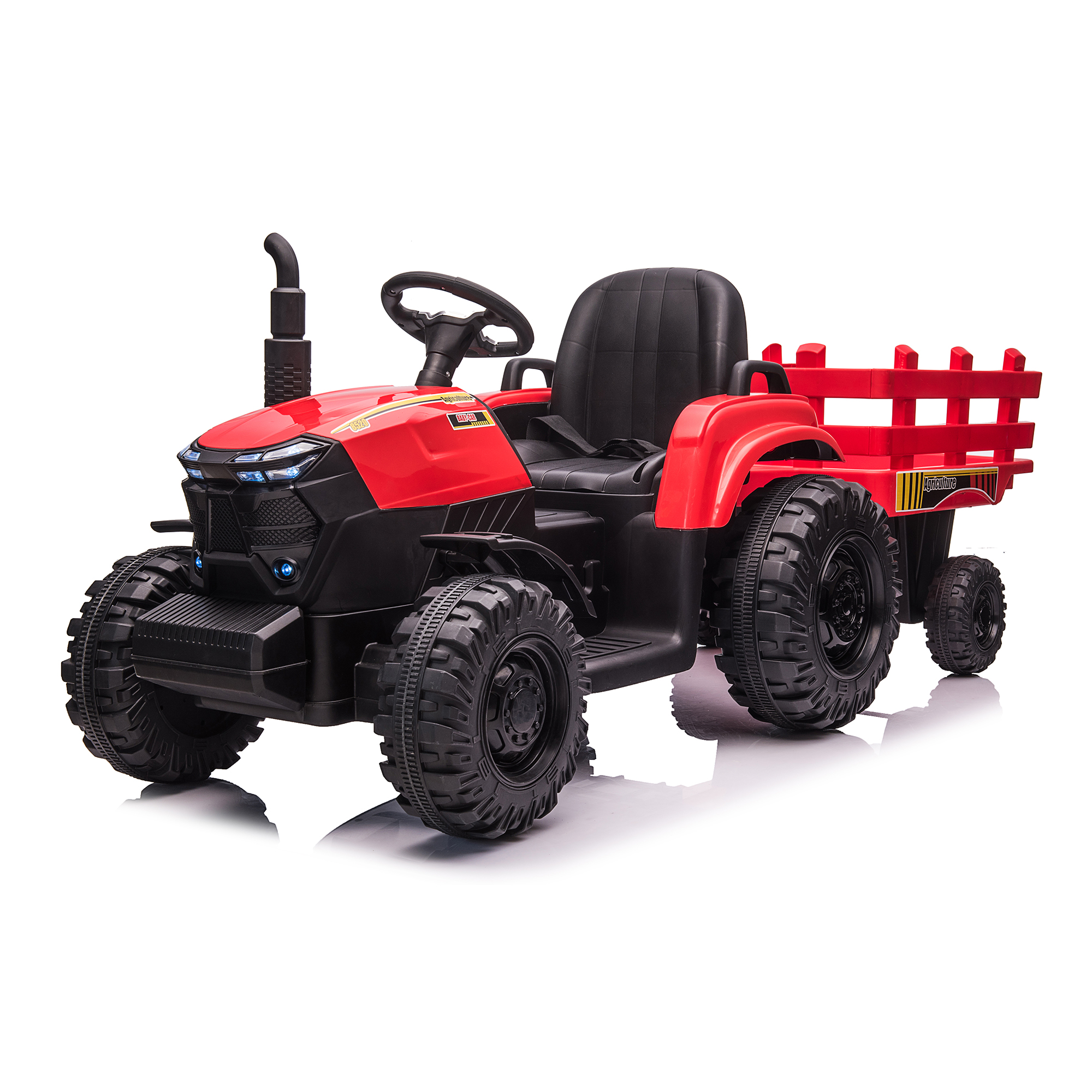 CIPACHO 24V Double Drive Ride On Tractor with Trailer, Electric Kids Car with 2.4RC Key Start, Sound (no music), USB, MP3, Power Display, Red