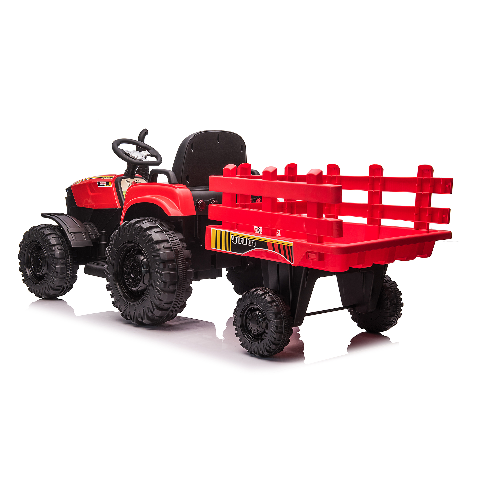 CIPACHO 24V Double Drive Ride On Tractor with Trailer, Electric Kids Car with 2.4RC Key Start, Sound (no music), USB, MP3, Power Display, Red