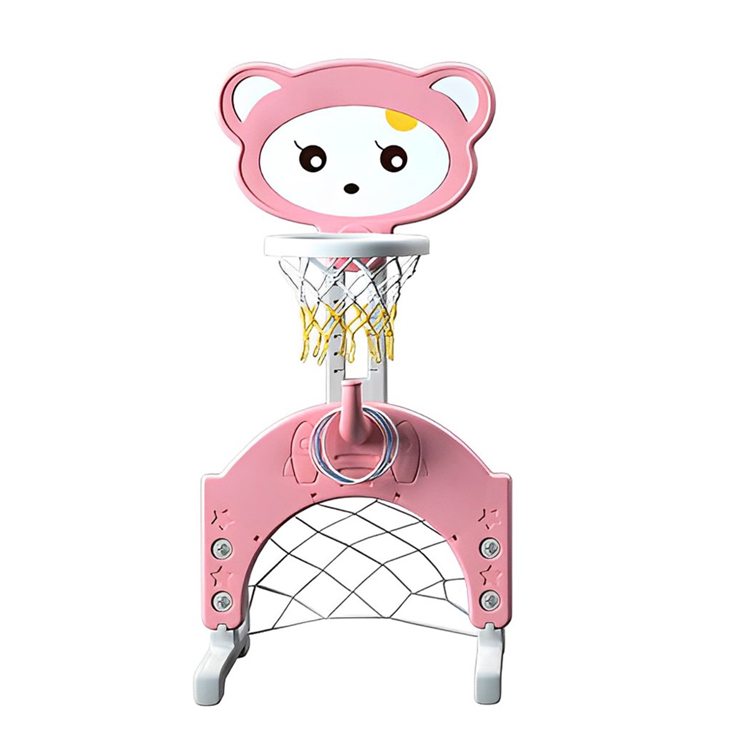 CIPACHO Adjustable Height Cartoon Cat Kids Basketball Stand, 3-in-1 Indoor Activity Center, Pink