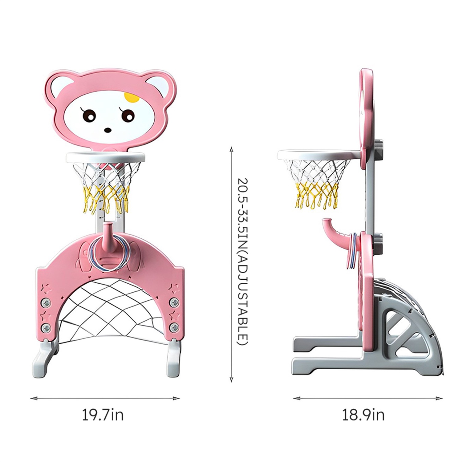 CIPACHO Adjustable Height Cartoon Cat Kids Basketball Stand, 3-in-1 Indoor Activity Center, Pink