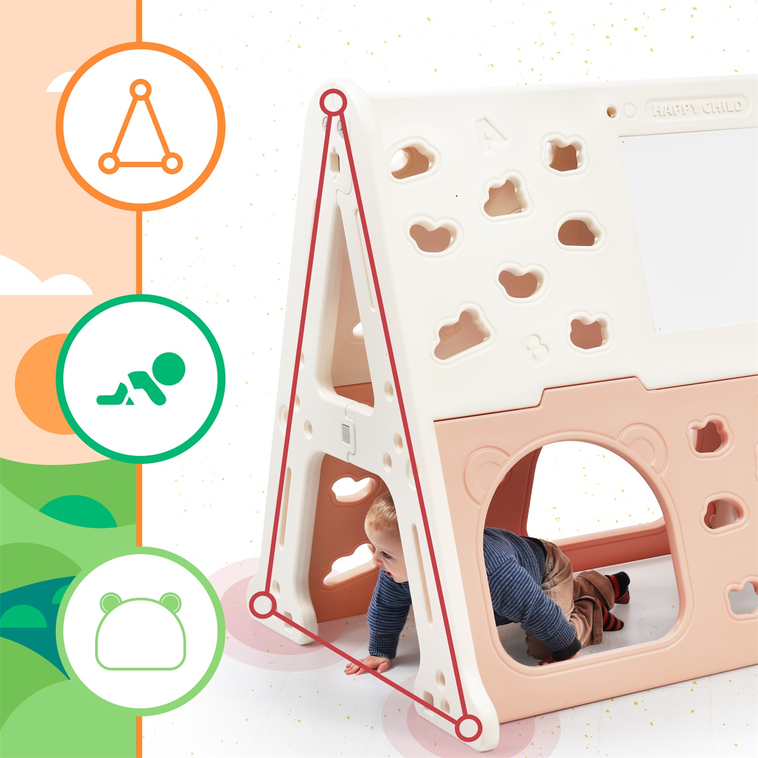 CIPACHO 5-in-1 Toddler Climber Playset with Basketball Hoop, Tunnel, Art Drawing Board, Toy Building Block Baseplates, Pink