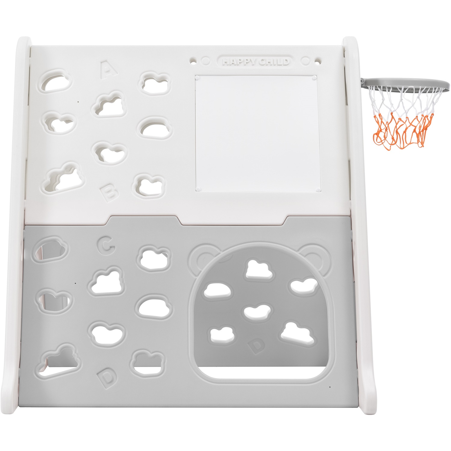 CIPACHO 5-in-1 Toddler Climber Basketball Hoop Set with Tunnel, Whiteboard for Toddlers Age 1-5, Gray