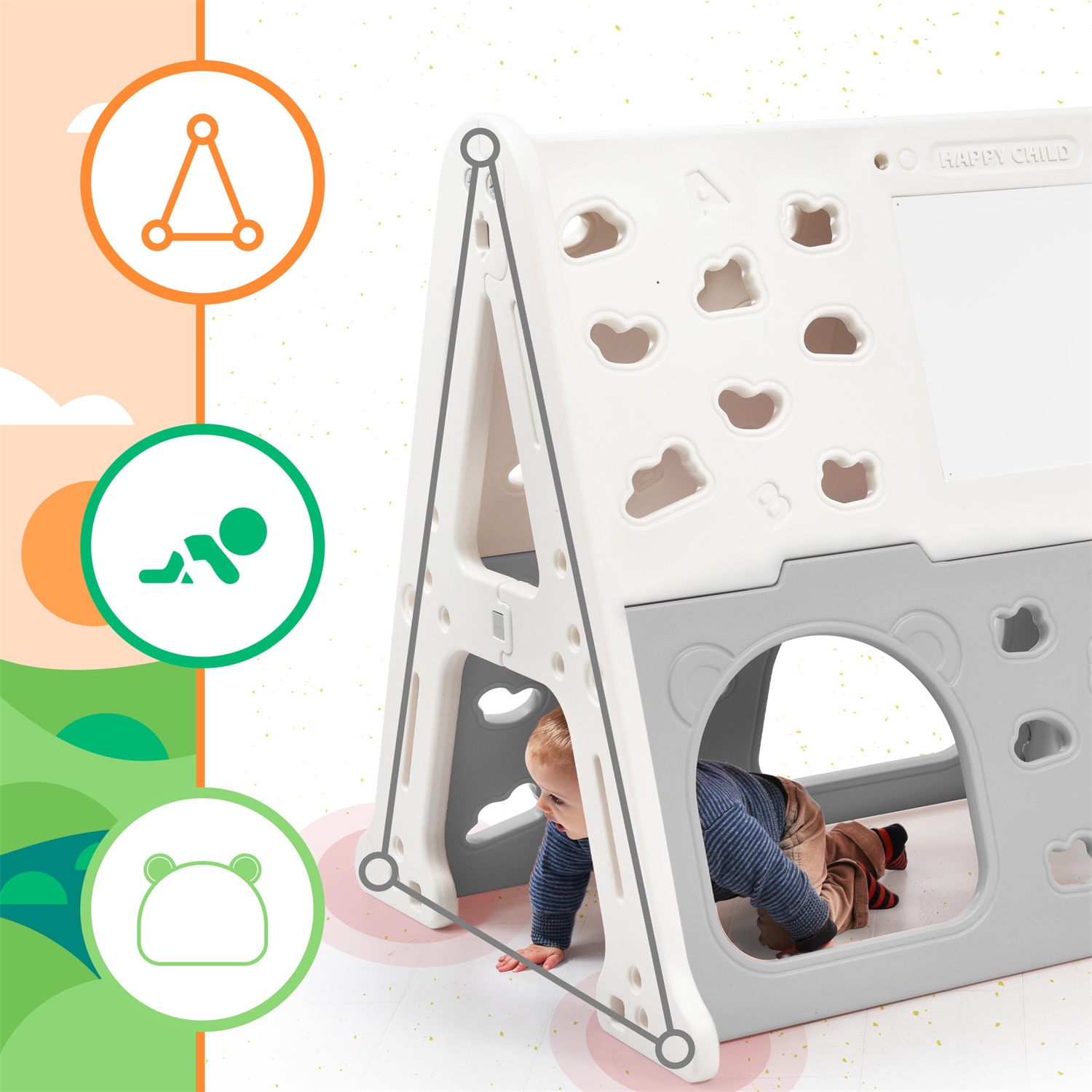 CIPACHO 5-in-1 Toddler Climber Basketball Hoop Set with Tunnel, Whiteboard for Toddlers Age 1-5, Gray