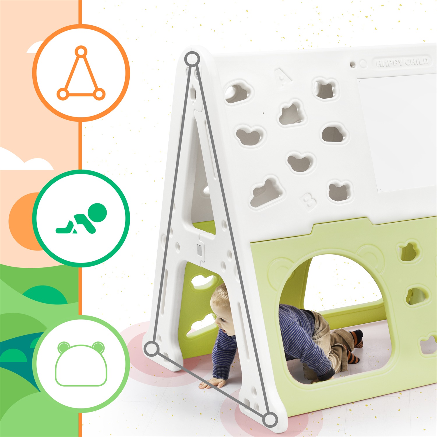 CIPACHO 5-in-1 Toddler Climber Playset with Basketball Hoop, Tunnel, Art Drawing Board, Toy Building Block Baseplates, Green