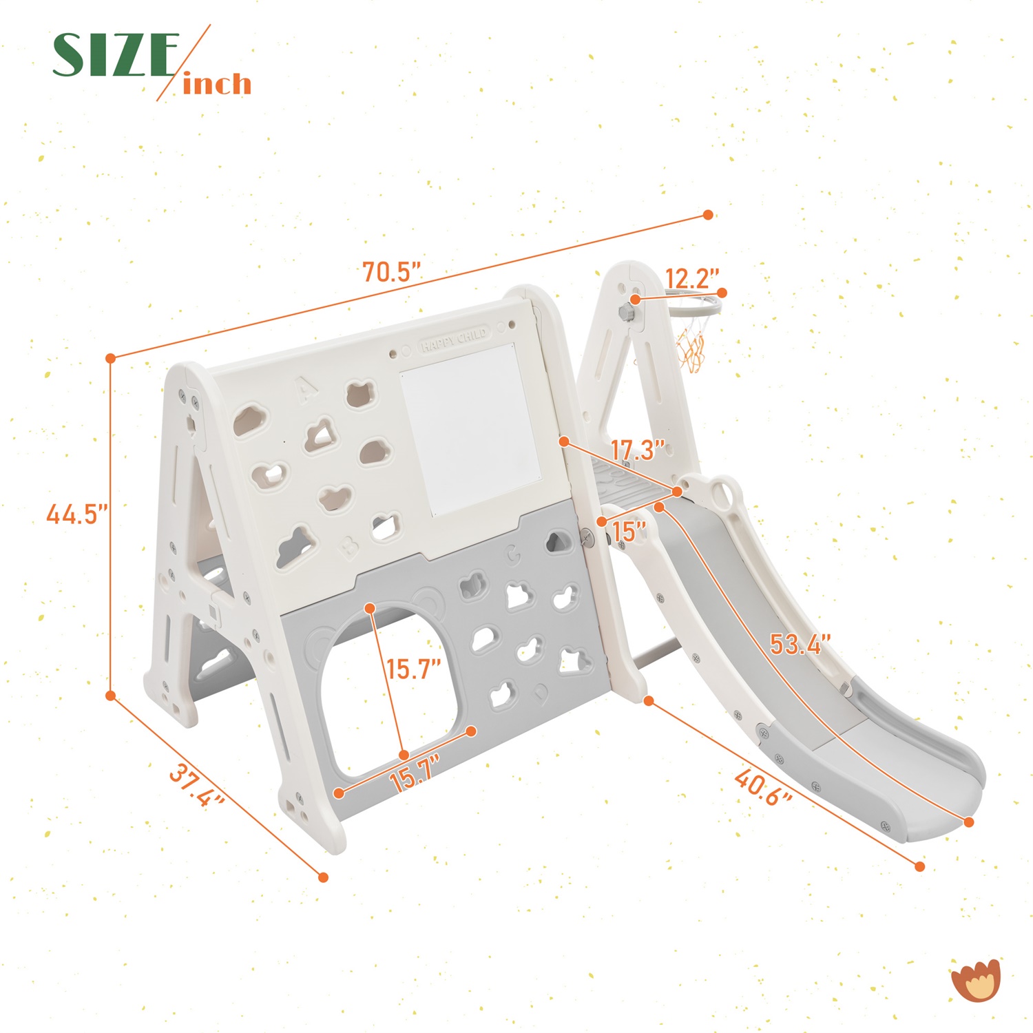 CIPACHO 7-in-1 Toddler Climber Slide Playset with Basketball Hoop, Tunnel, Art Drawing Board, Toy Building Block Baseplates, Gray