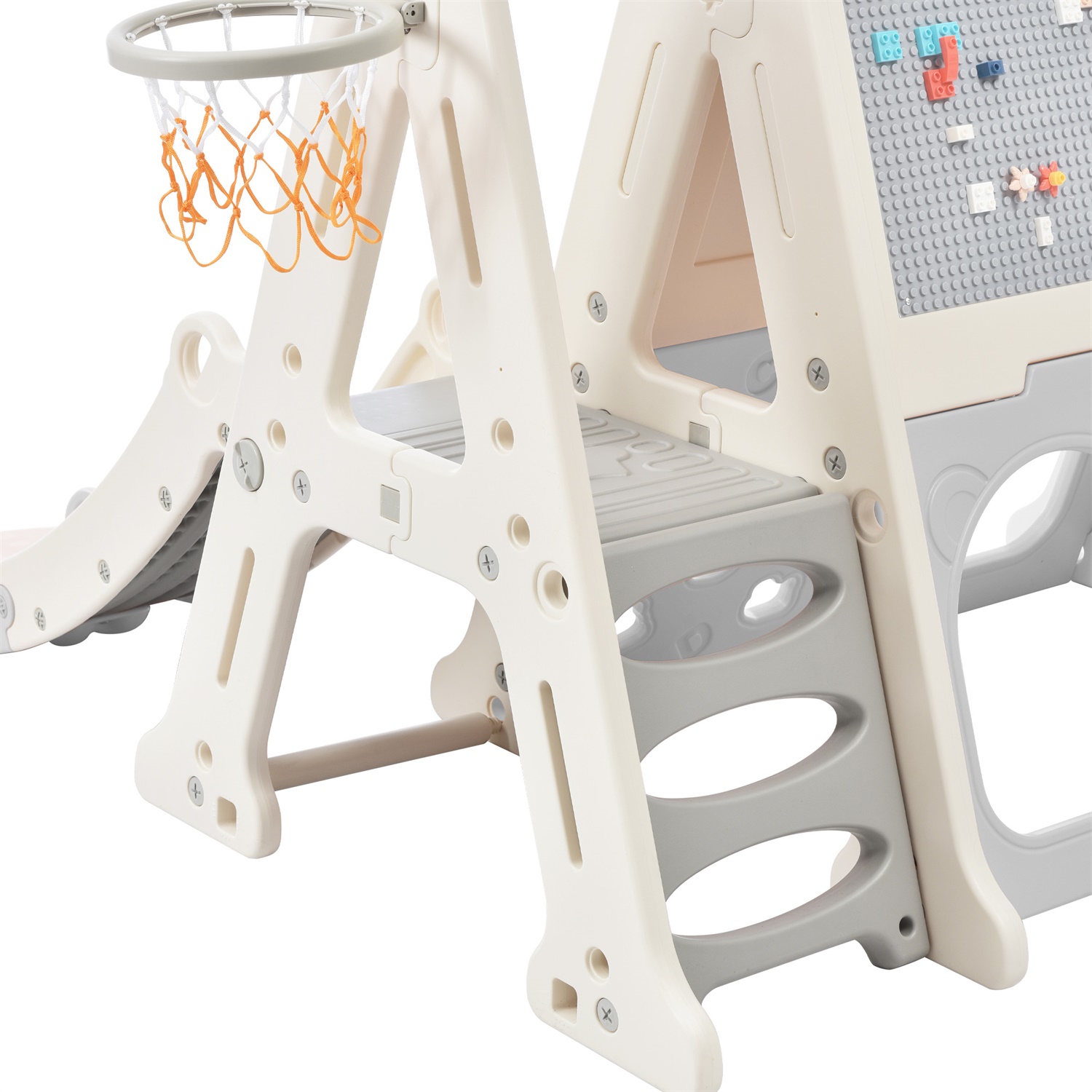 CIPACHO 7-in-1 Toddler Climber Basketball Hoop Slide Set with Tunnel, Whiteboard for Toddlers Age 1-5, Gray