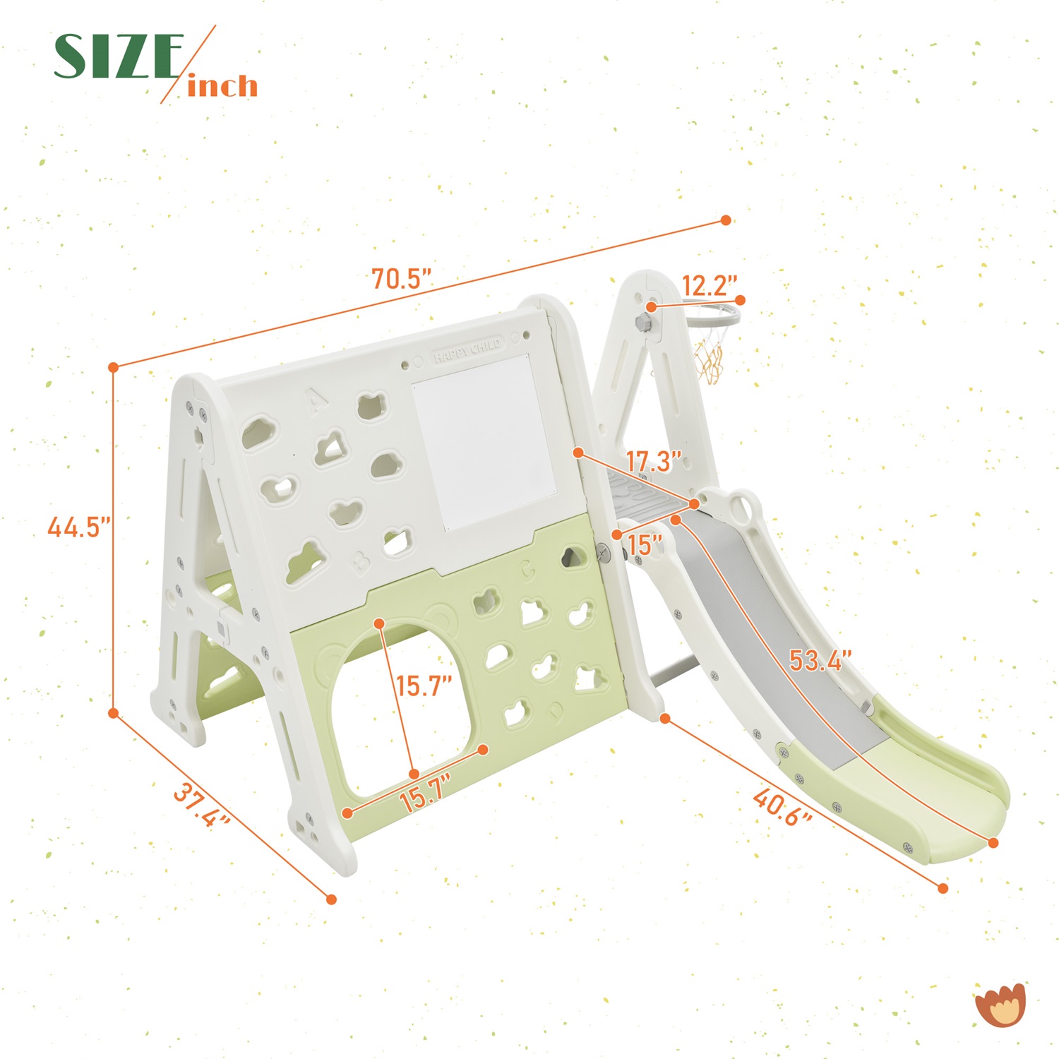 CIPACHO 7-in-1 Toddler Climber Basketball Hoop Slide Set with Tunnel, Whiteboard for Toddlers Age 1-5, Green