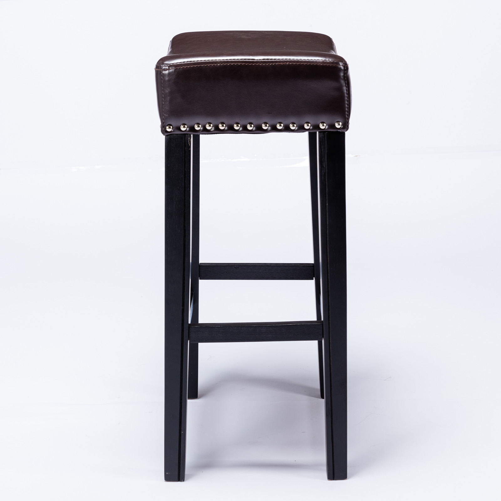 Yardi Yard Leather Backless 29" Bar Stools Set of 2 , Saddle Seat Pub Chair for Kitchen Dining Room, Brown