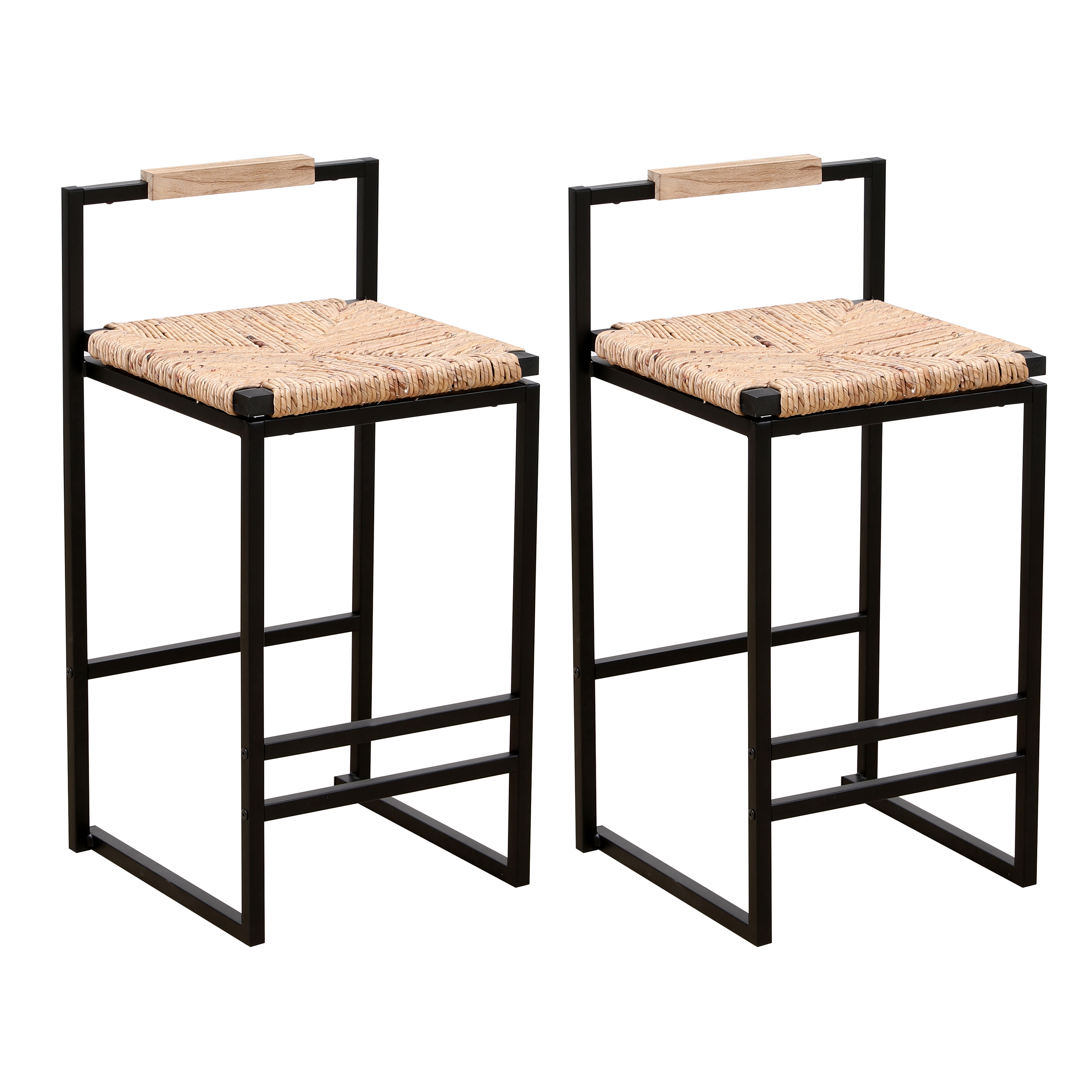 Yardi Yard Modern Water Hyacinth Woven Bar Stools Set of 2, Counter Height Accent Stool for Kitchen Island, Natural