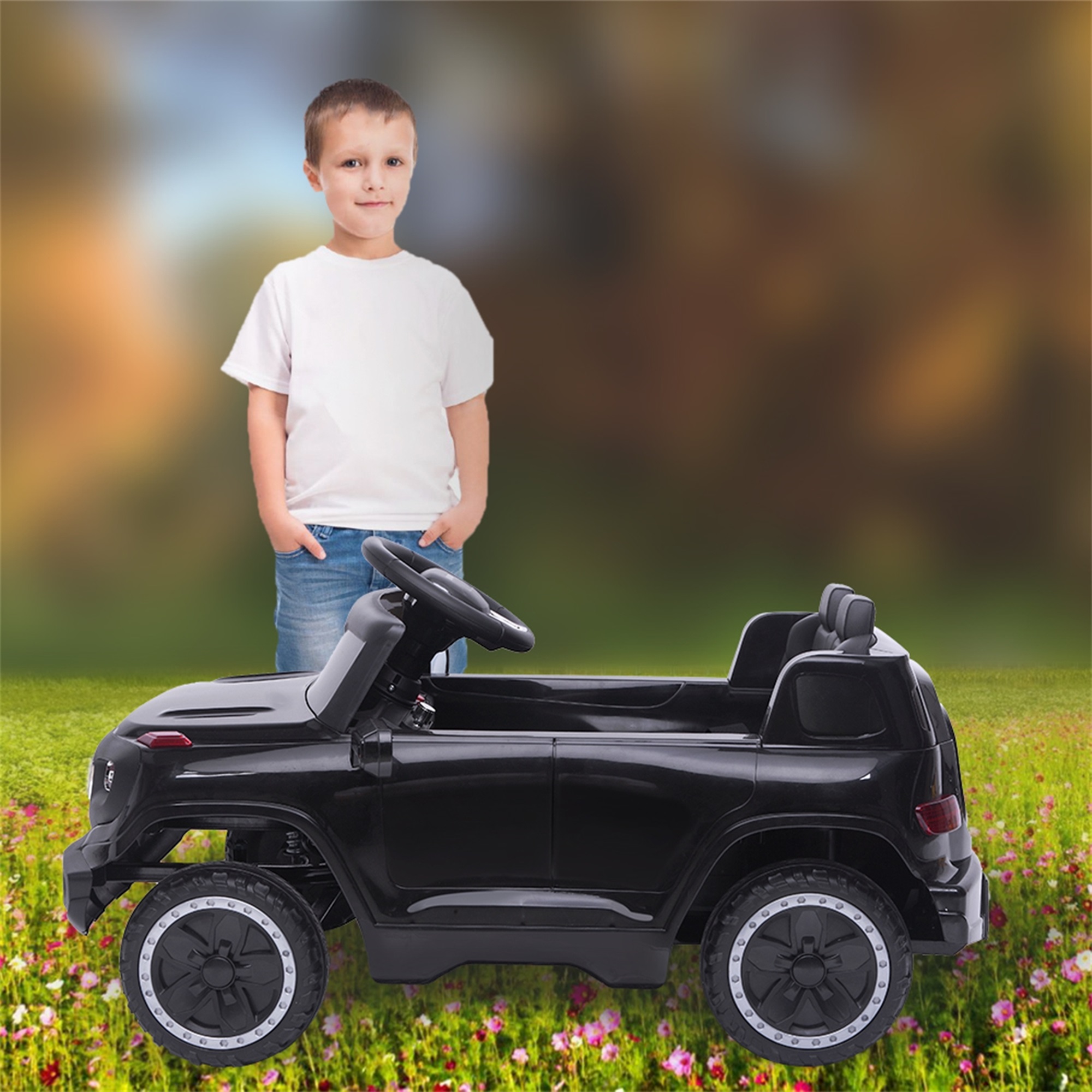 CIPACHO Electric Kids Ride On Cars 6V Battery Motorized Vehicles Children's Best Toy Car with 3 Speeds, Music, LED Lights and Realistic Horns, Black