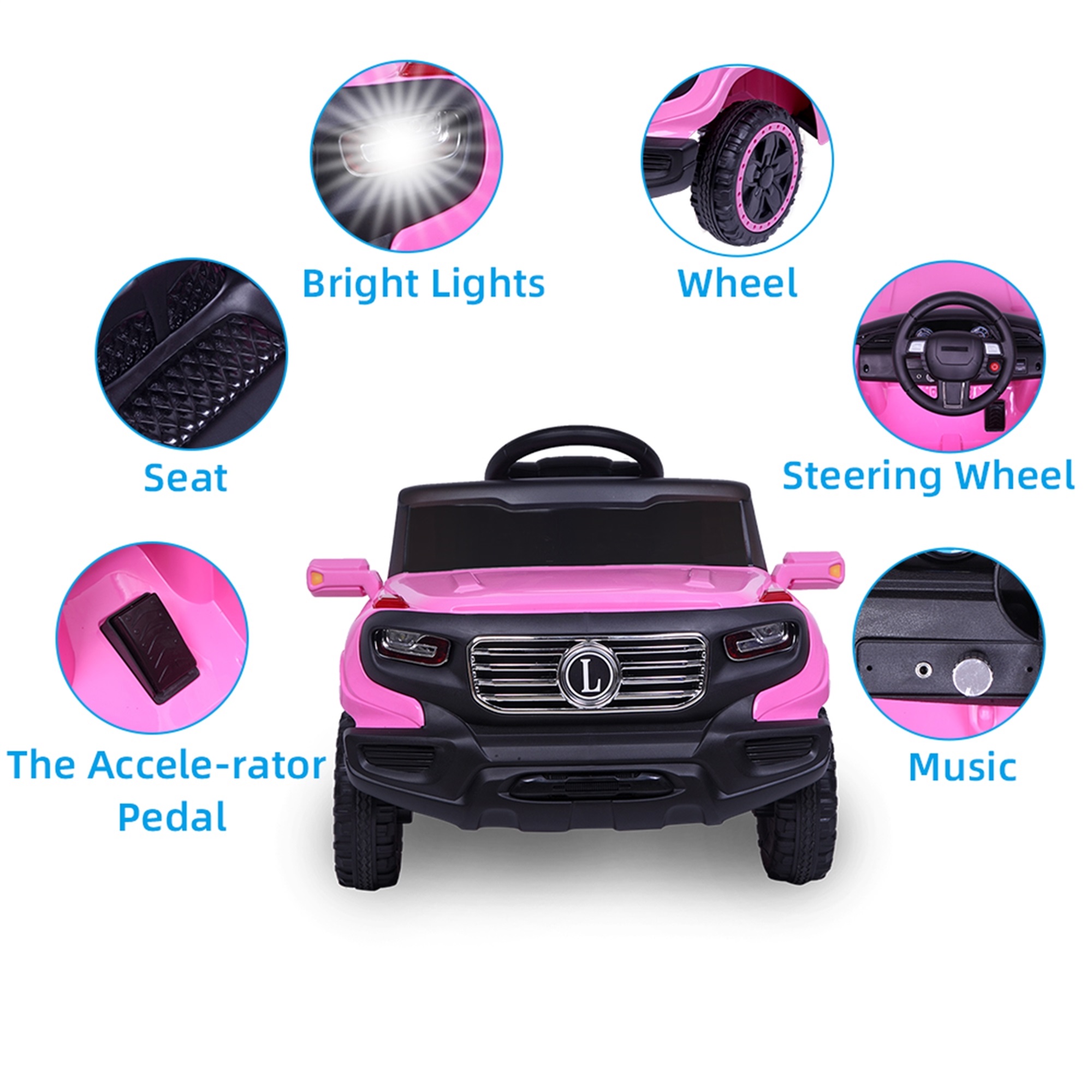 CIPACHO Electric Kids Ride On Cars 6V Battery Motorized Vehicles Children's Best Toy Car with 3 Speeds, Music, LED Lights and Realistic Horns, Pink