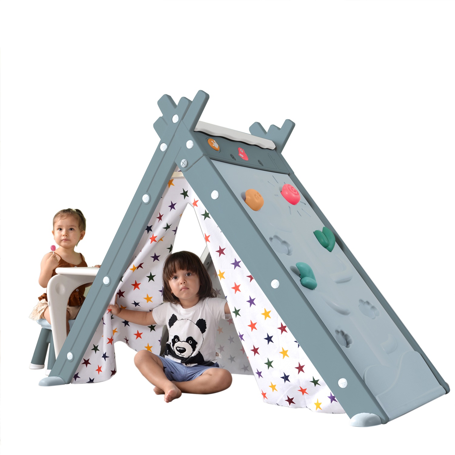 CIPACHO 4-in-1 Kids Play Tent with Stool, Climber, Foldable Playhouse for Boys Girls, Blue