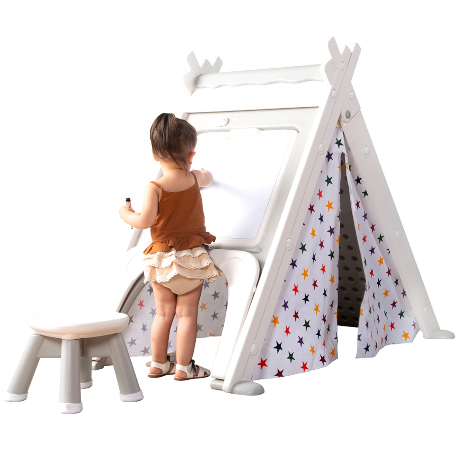 CIPACHO 4-in-1 Kids Play Tent with Stool, Climber, Foldable Playhouse for Boys Girls, Gray