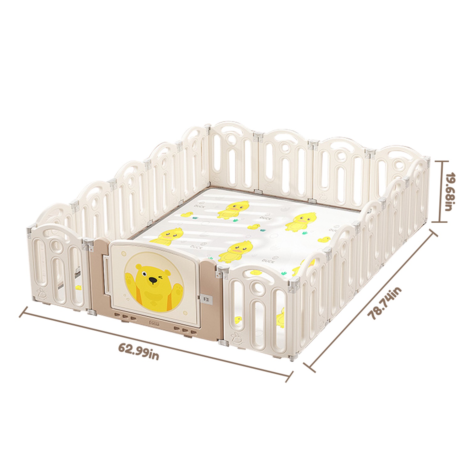 CIPACHO Bear Foldable Playpen, Kids Activity Centre with Fence, Indoor Toys, Beige