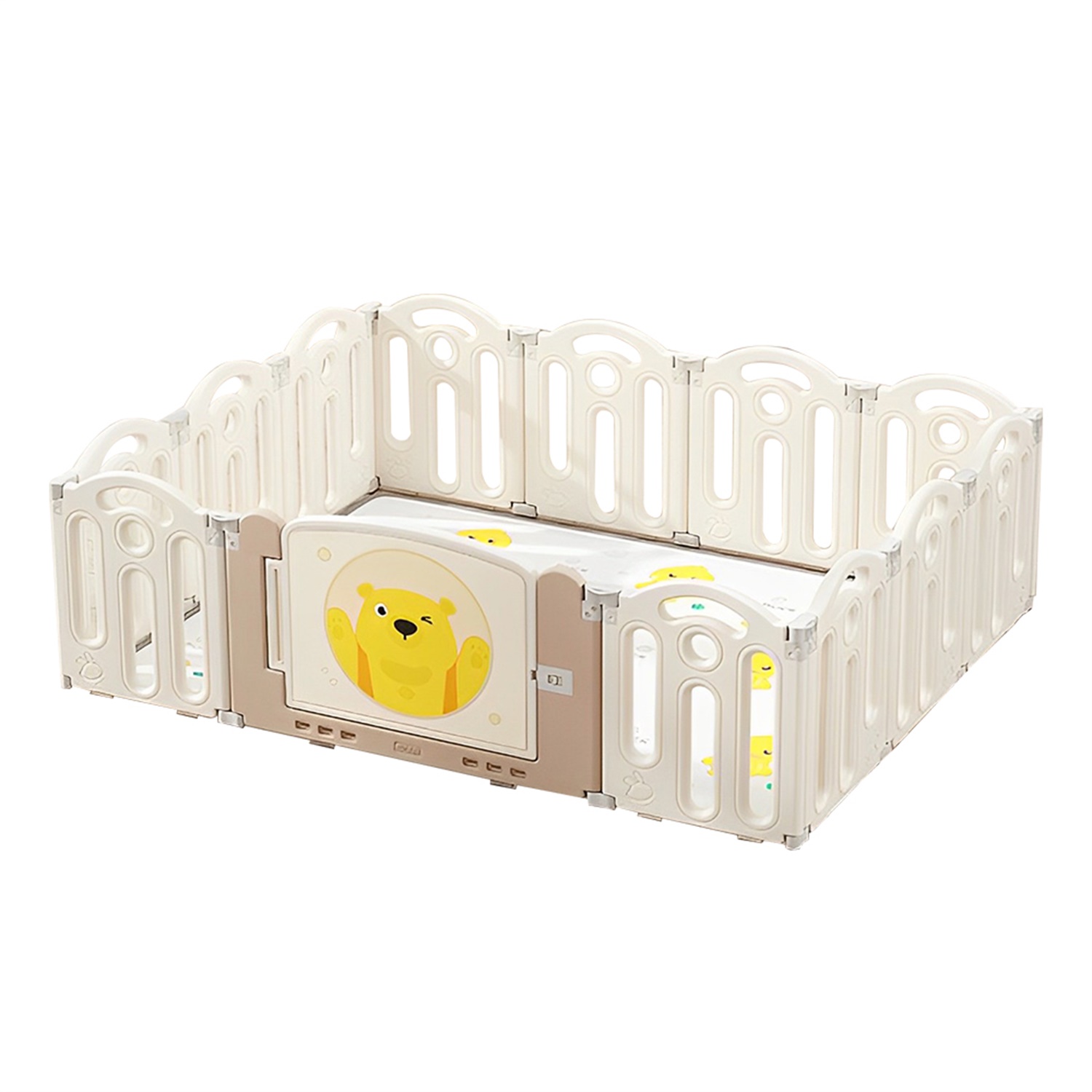 CIPACHO Bear Foldable Playpen, Kids Activity Centre with Fence, Indoor Toys, Beige