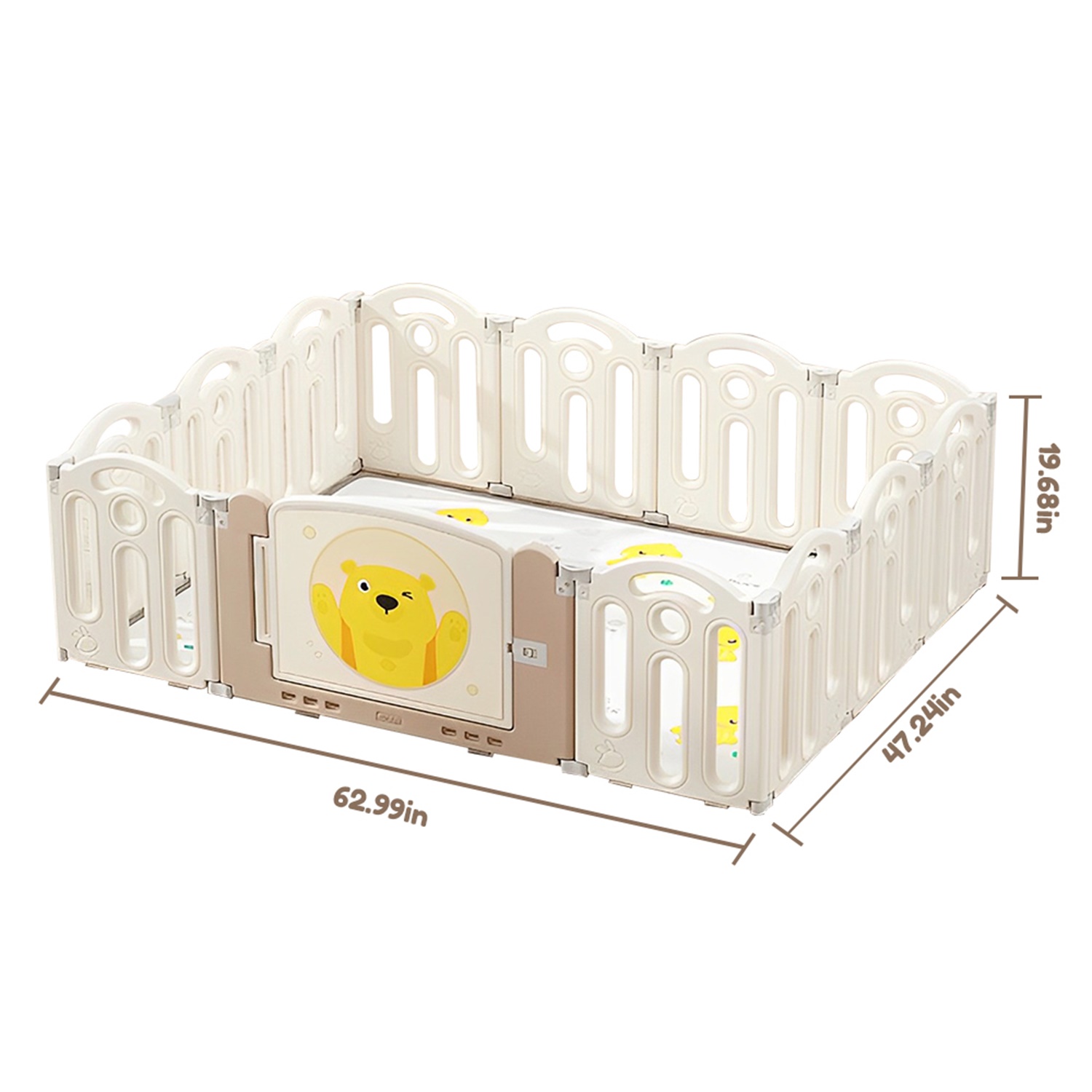 CIPACHO Bear Foldable Playpen, Kids Activity Centre with Fence, Indoor Toys, Beige